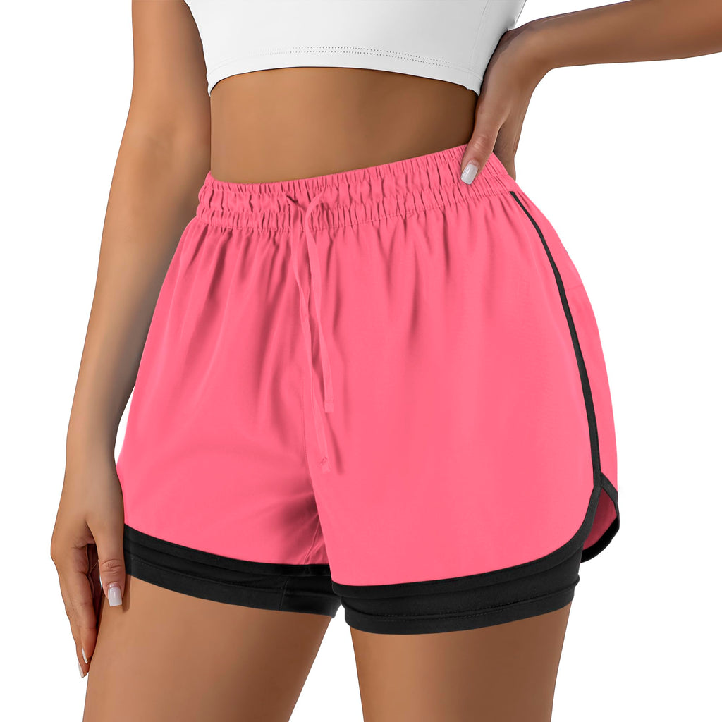 Yevrimow Women's 2 in 1 Running Shorts for Gym Yoga Workout Athletic Shorts High-Waisted Shorts with Liner Pockets