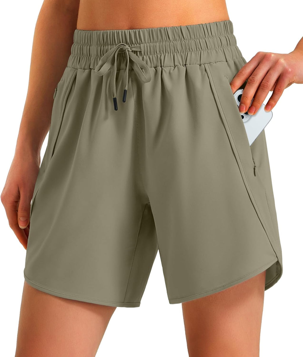 Ksmien Women's 5"/ 7" Athletic Running Shorts Quick Dry Lightweight Workout Gym Shorts with Zipper Pockets UPF 50+
