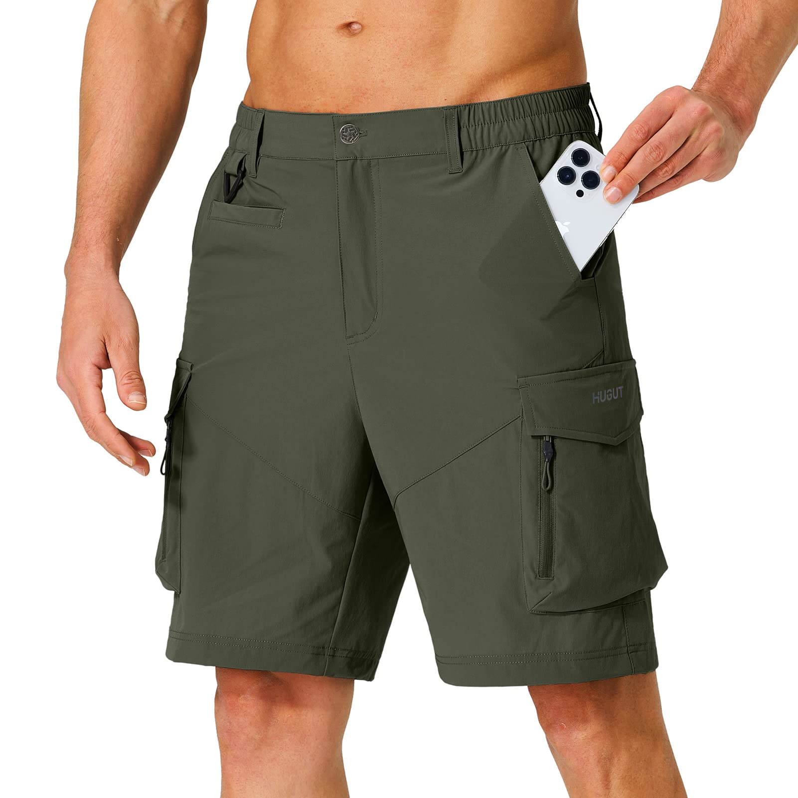 Hugut Men's Hiking Cargo Shorts Quick Dry Lightweight Travel Shorts with Multi Pockets for Fishing Camping Golf