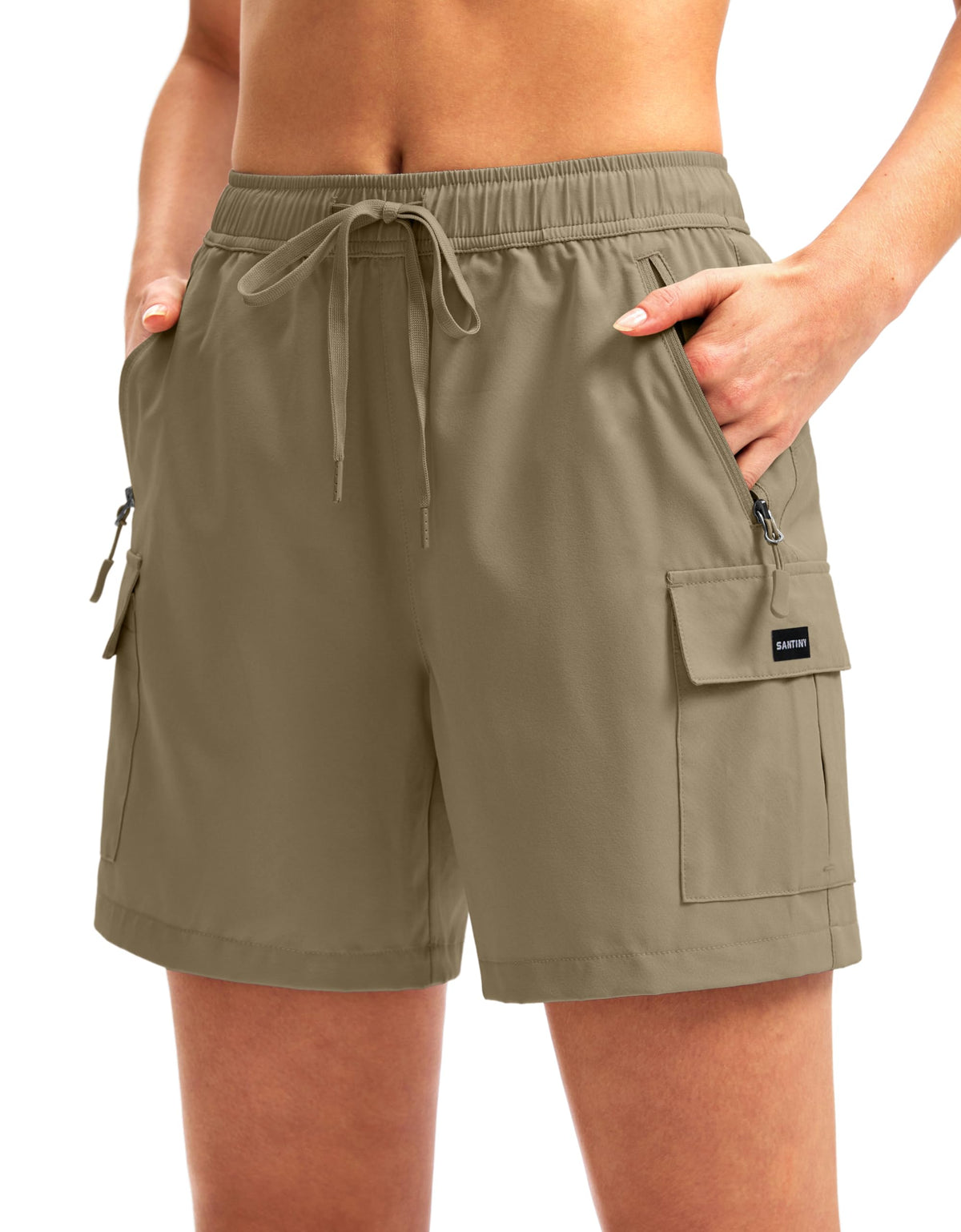 SANTINY Women's 5''/ 7''/9'' Hiking Cargo Shorts Quick Dry Lightweight Summer Shorts for Women Athletic Golf Zipper Pockets