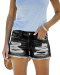 DGRPI Women's Ripped Denim Shorts Mid Rise Summer Hot Raw Hem Casual Jean Shorts