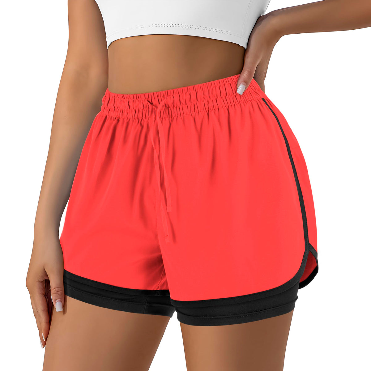 Yevrimow Women's 2 in 1 Running Shorts for Gym Yoga Workout Athletic Shorts High-Waisted Shorts with Liner Pockets