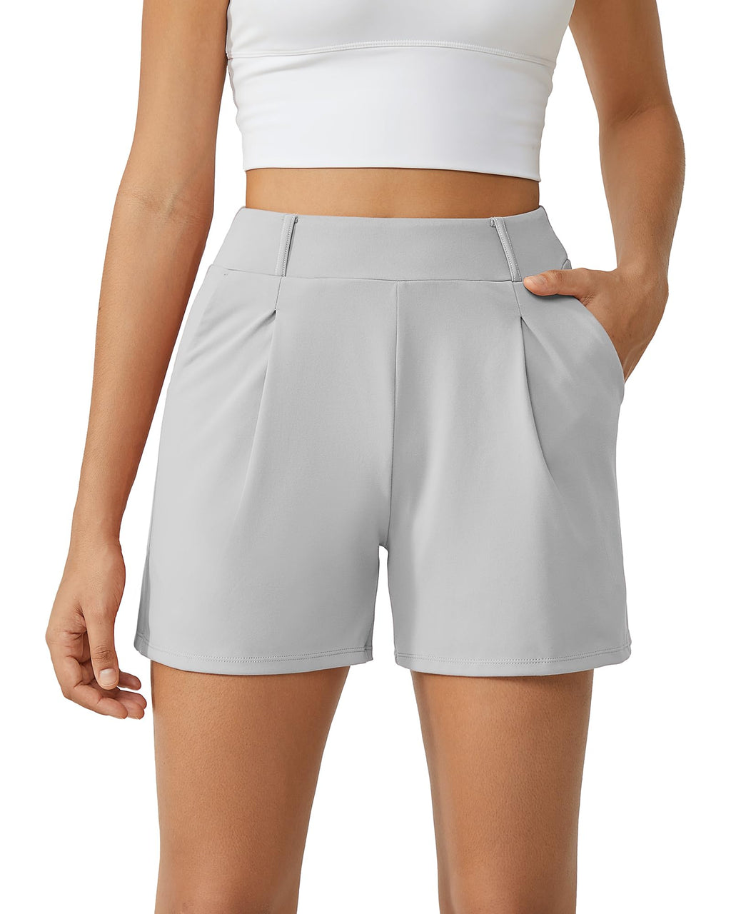 G4Free EverGoing Dressy Casual Shorts for Women 4" High Waisted Summer Lounge Pleated Shorts with Pockets