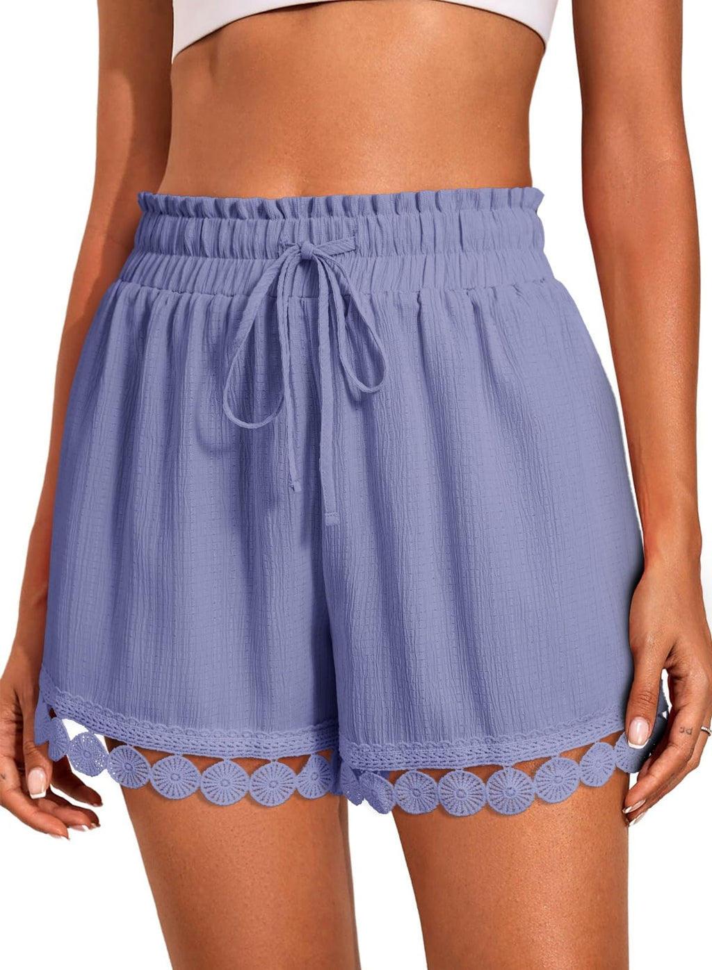 Dokotoo Womens Shorts Summer Casual Loose Elastic Waist Drawstring Lace Boho Beach Cover Up Shorts