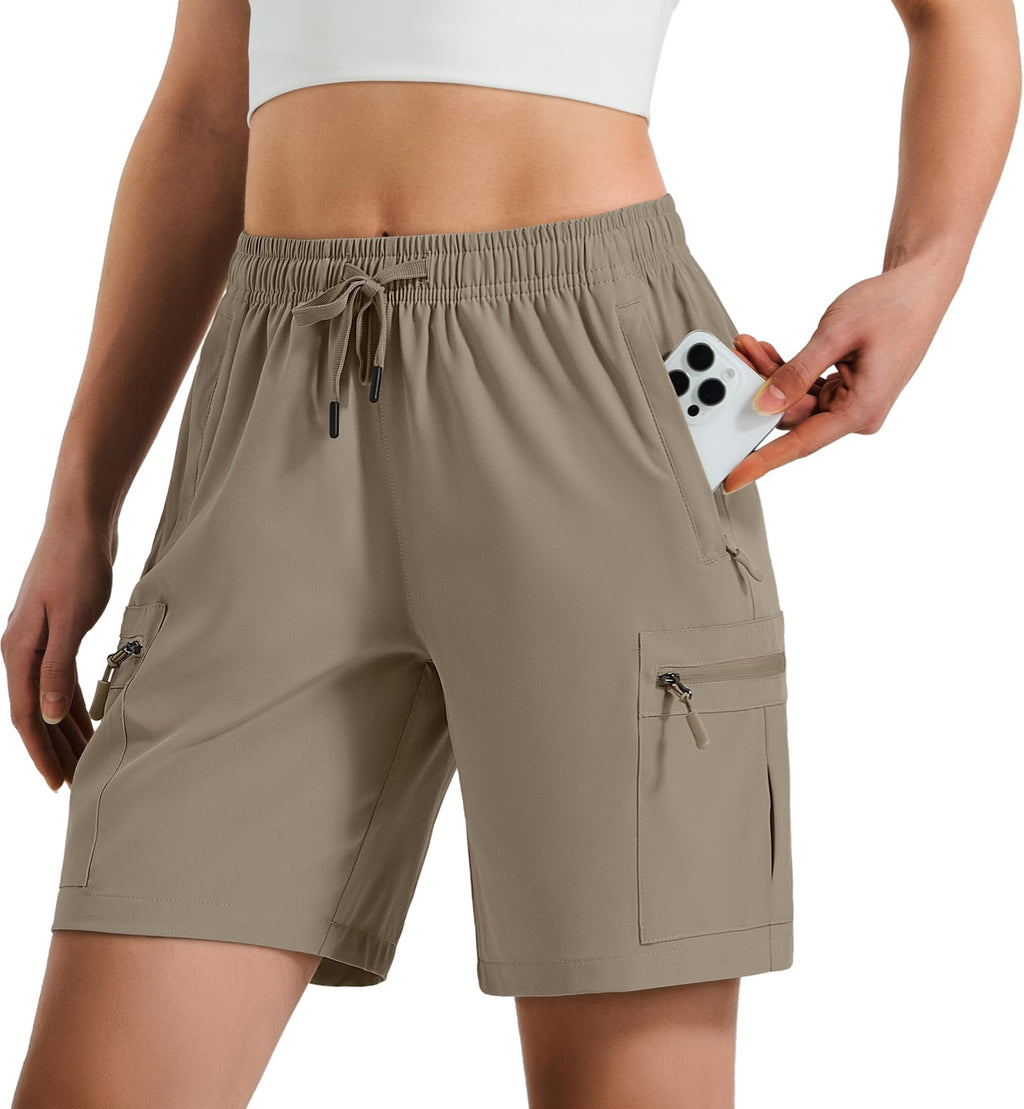 Hugut Women's Lightweight Hiking Cargo Shorts Quick Dry Athletic Shorts Camping Travel Golf Zipper Pockets Water Resistant