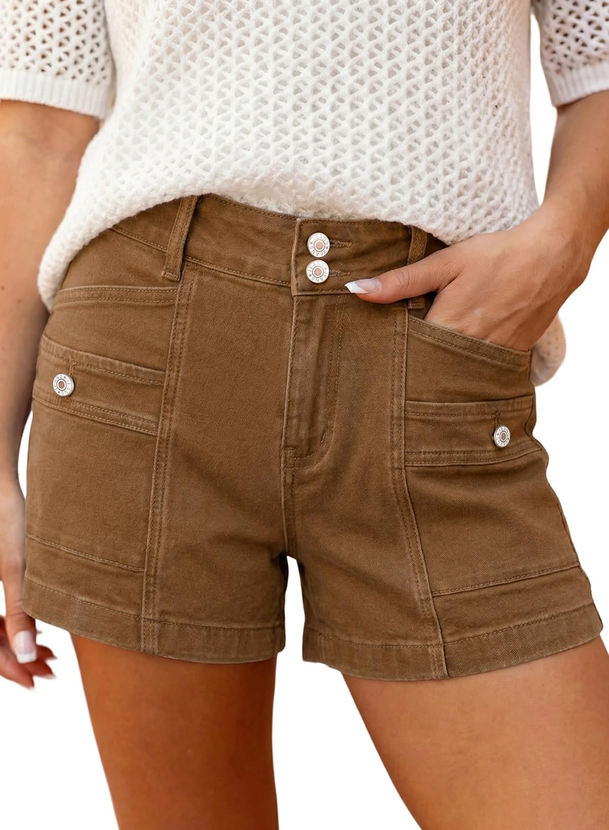 Astylish Women's High Waisted Shorts Jean Stretchy Casual Fashion Trendy Double Button Fly Denim Shorts