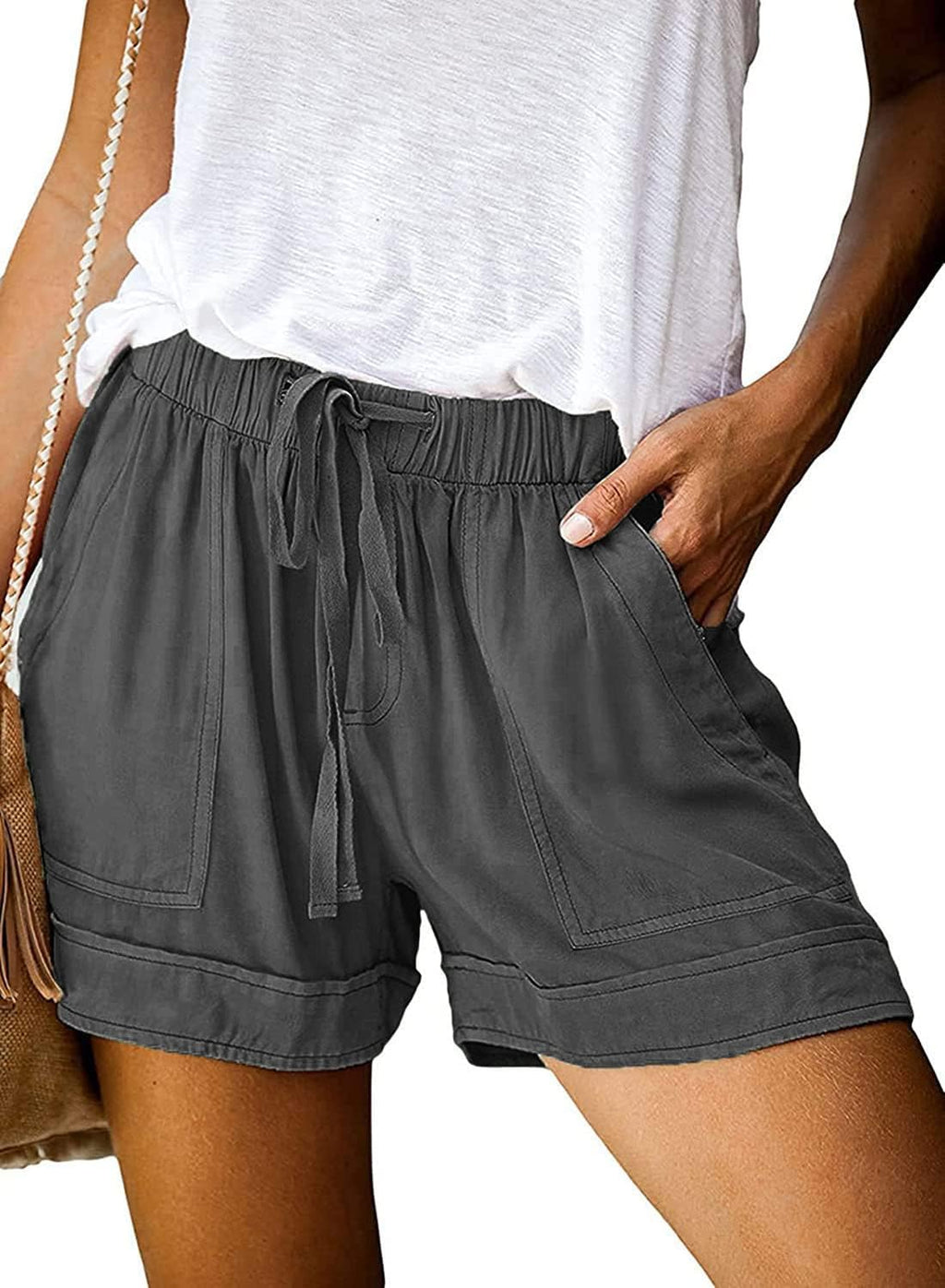 Wielsscca Womens Drawstring Shorts Summer Elastic Waist Casual Lightweight with Pockets