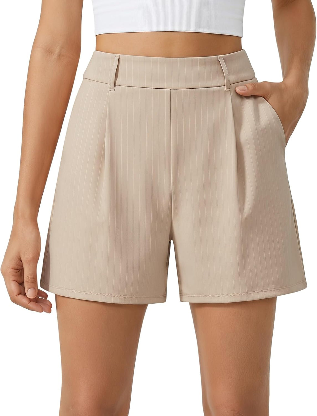 G4Free EverGoing Dressy Casual Shorts for Women 4" High Waisted Summer Lounge Pleated Shorts with Pockets