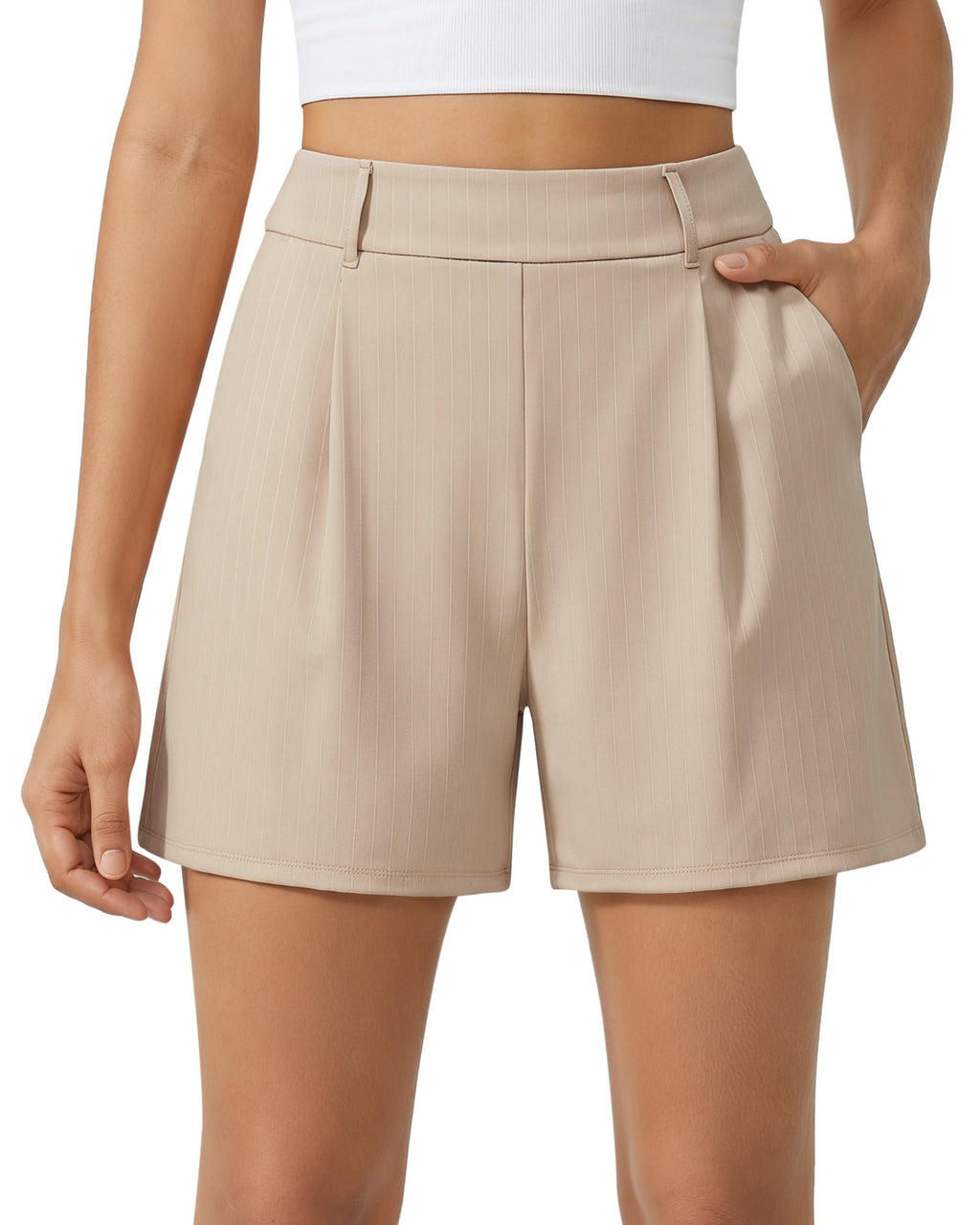 G4Free EverGoing Dressy Casual Shorts for Women 4" High Waisted Summer Lounge Pleated Shorts with Pockets