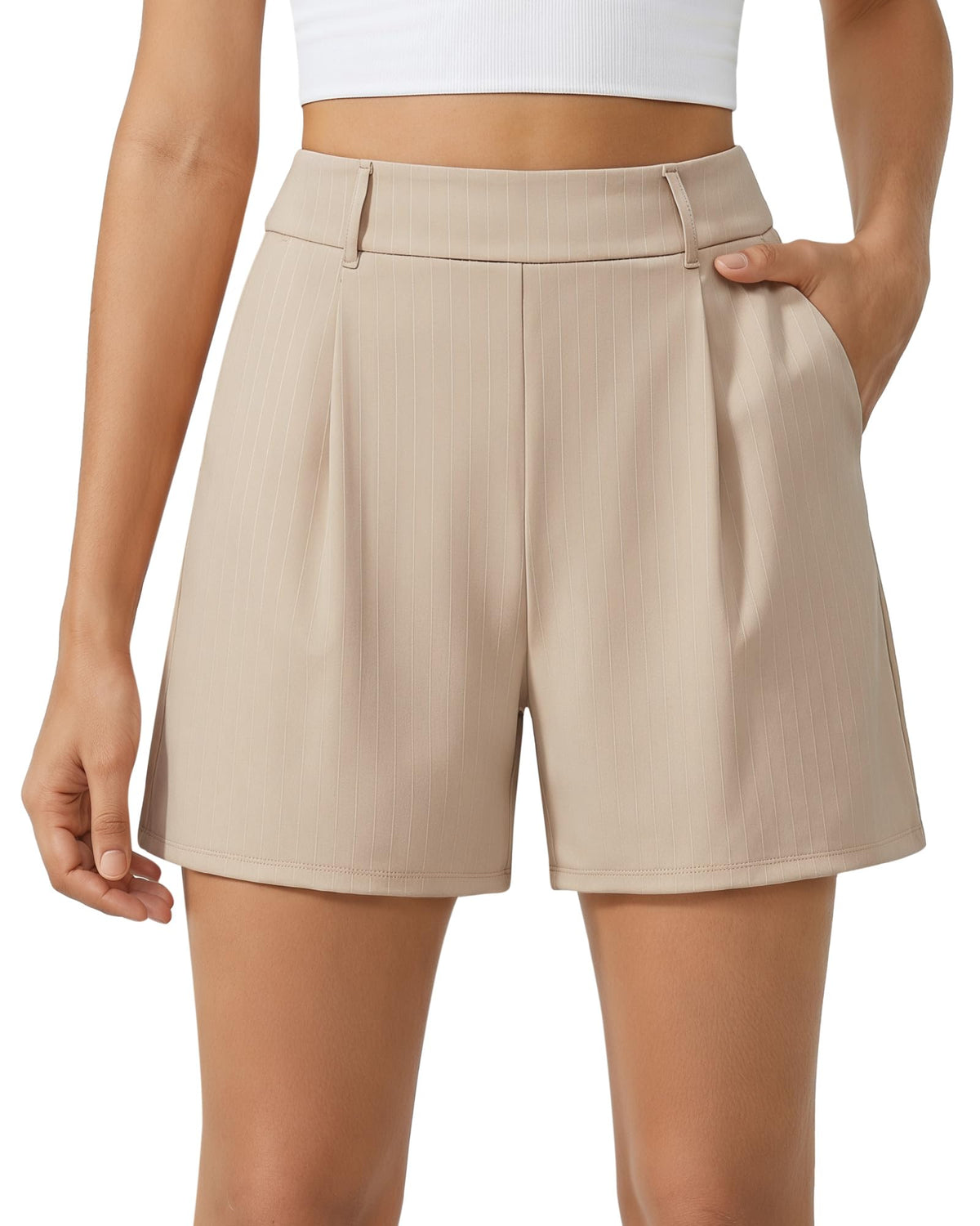 G4Free EverGoing Dressy Casual Shorts for Women 4" High Waisted Summer Lounge Pleated Shorts with Pockets