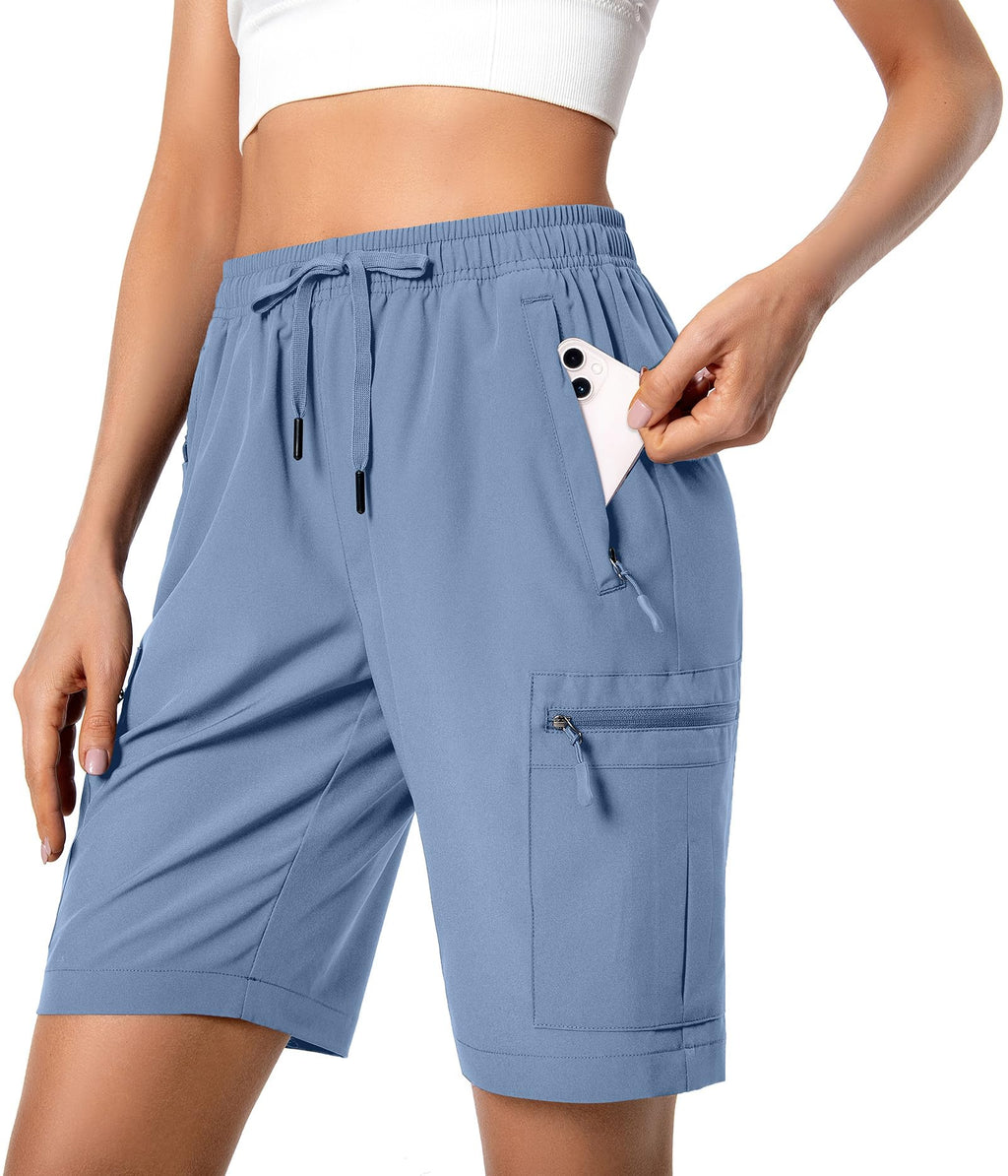 Hugut Women's Lightweight Hiking Cargo Shorts Quick Dry Athletic Shorts Camping Travel Golf Zipper Pockets Water Resistant