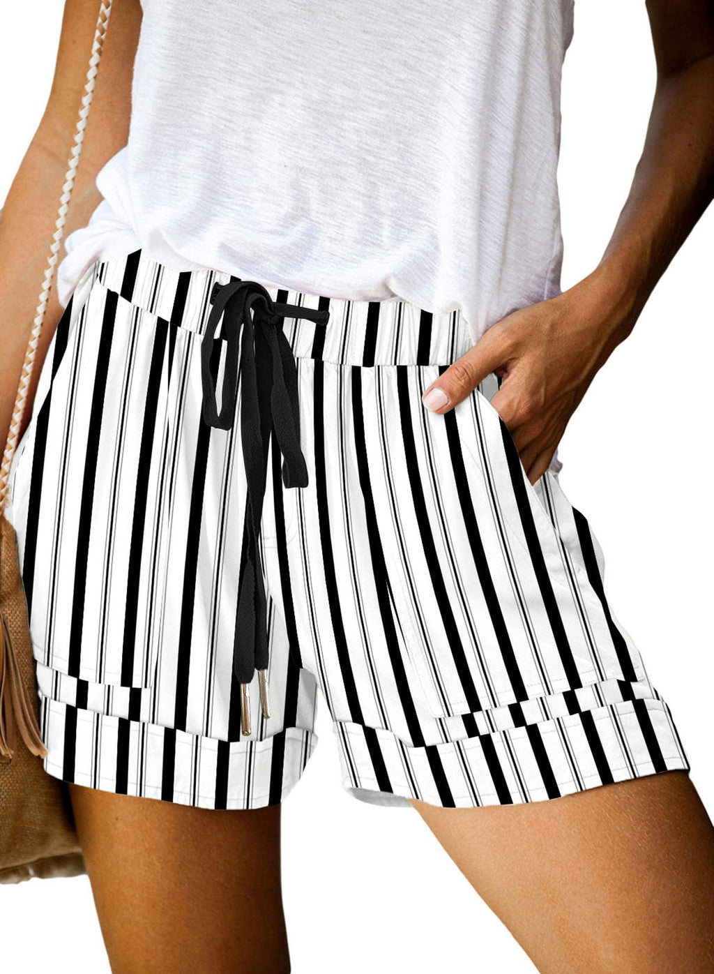 Wielsscca Womens Drawstring Shorts Summer Elastic Waist Casual Lightweight with Pockets