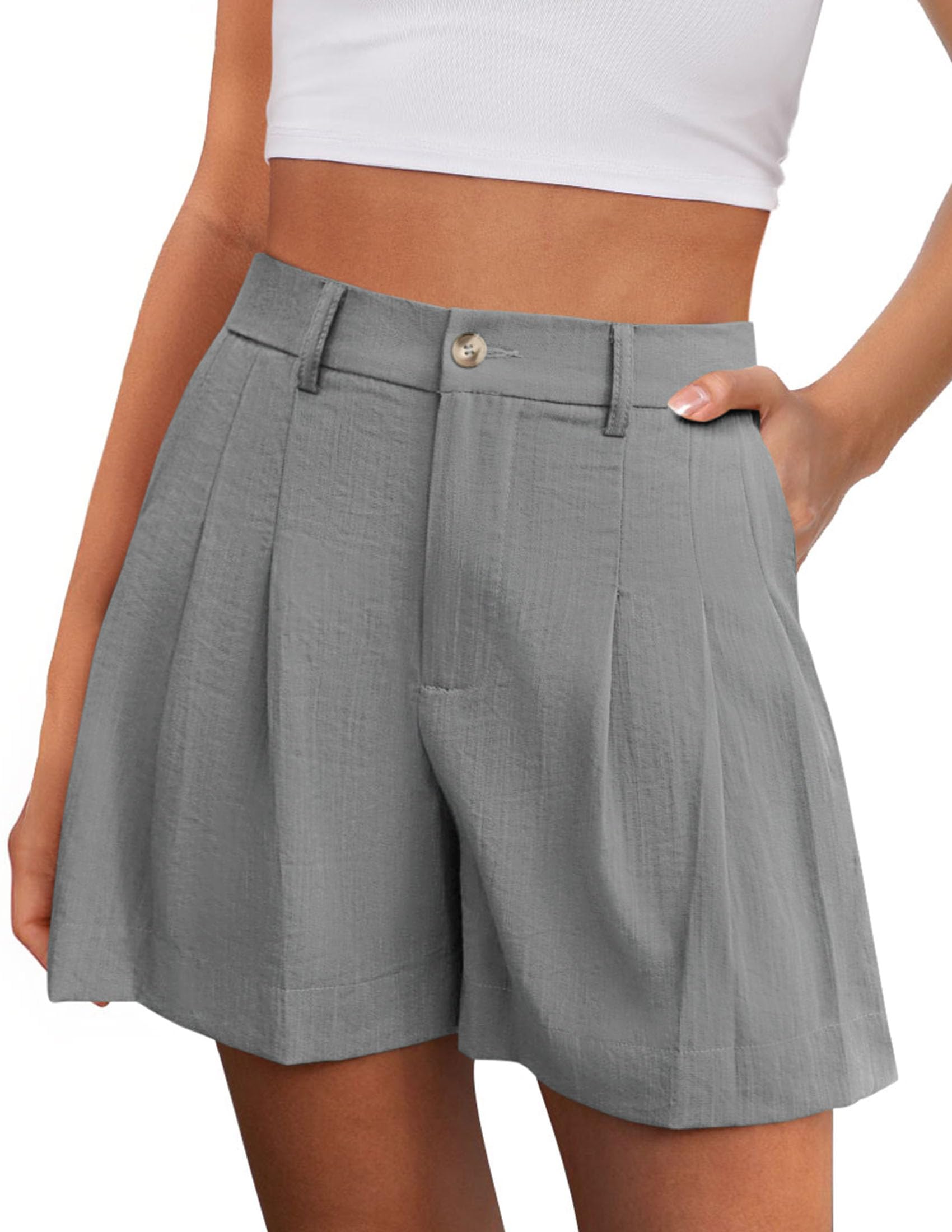 PRETTYGARDEN Womens Shorts Casual 2026 Summer Elastic High Waist Zipper Button Tailored Shorts Pleated Beach Vacation Clothes