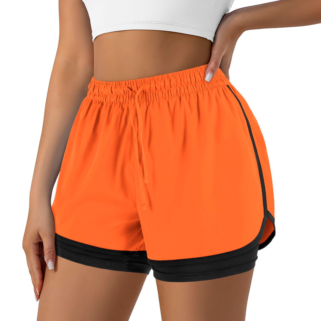 Yevrimow Women's 2 in 1 Running Shorts for Gym Yoga Workout Athletic Shorts High-Waisted Shorts with Liner Pockets