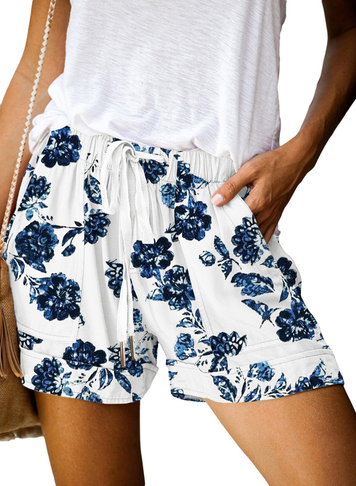 Wielsscca Womens Drawstring Shorts Summer Elastic Waist Casual Lightweight with Pockets