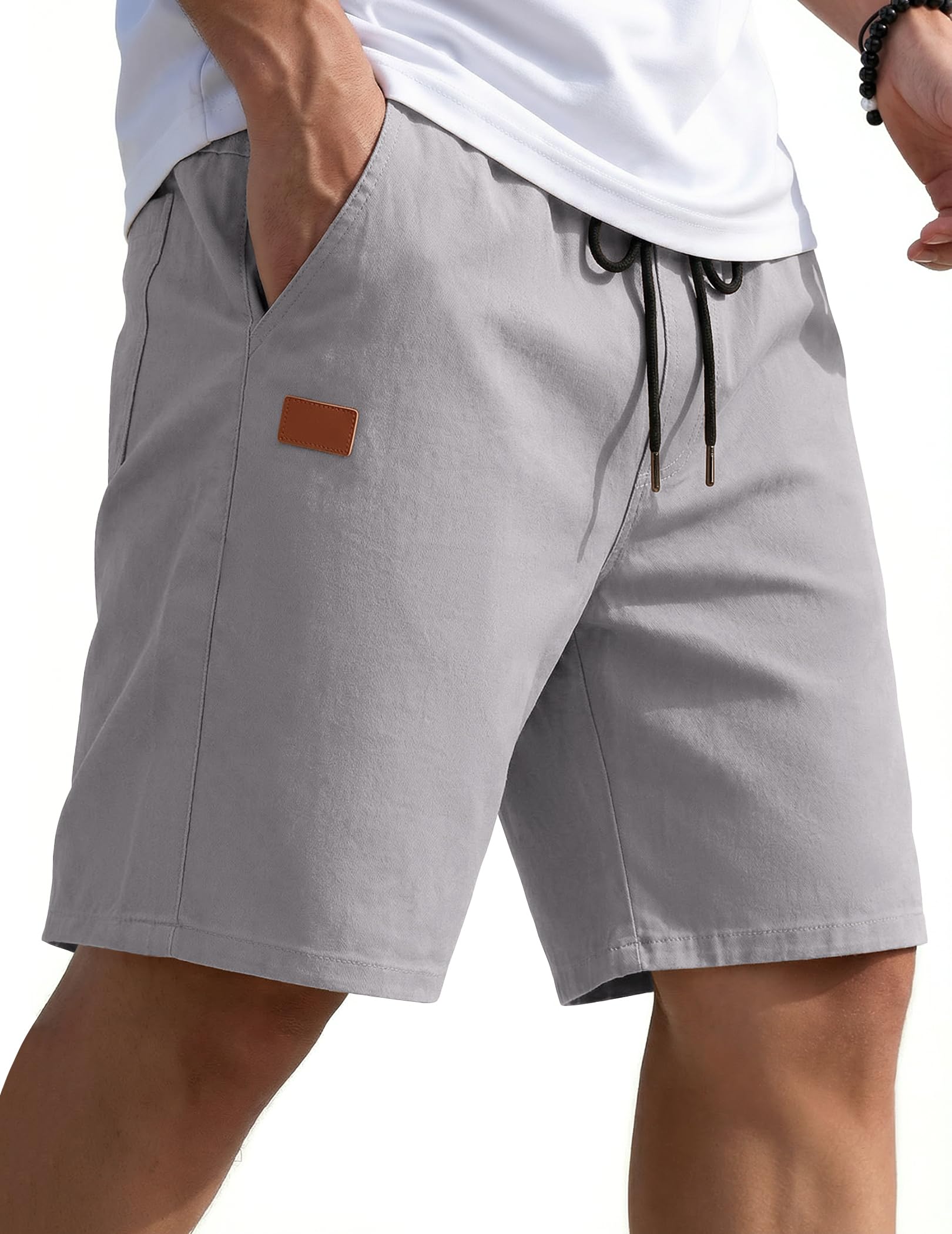 COOFANDY Mens Casual Shorts 9" Chino Cotton Shorts Summer Beach Drawstring Shorts with Pockets