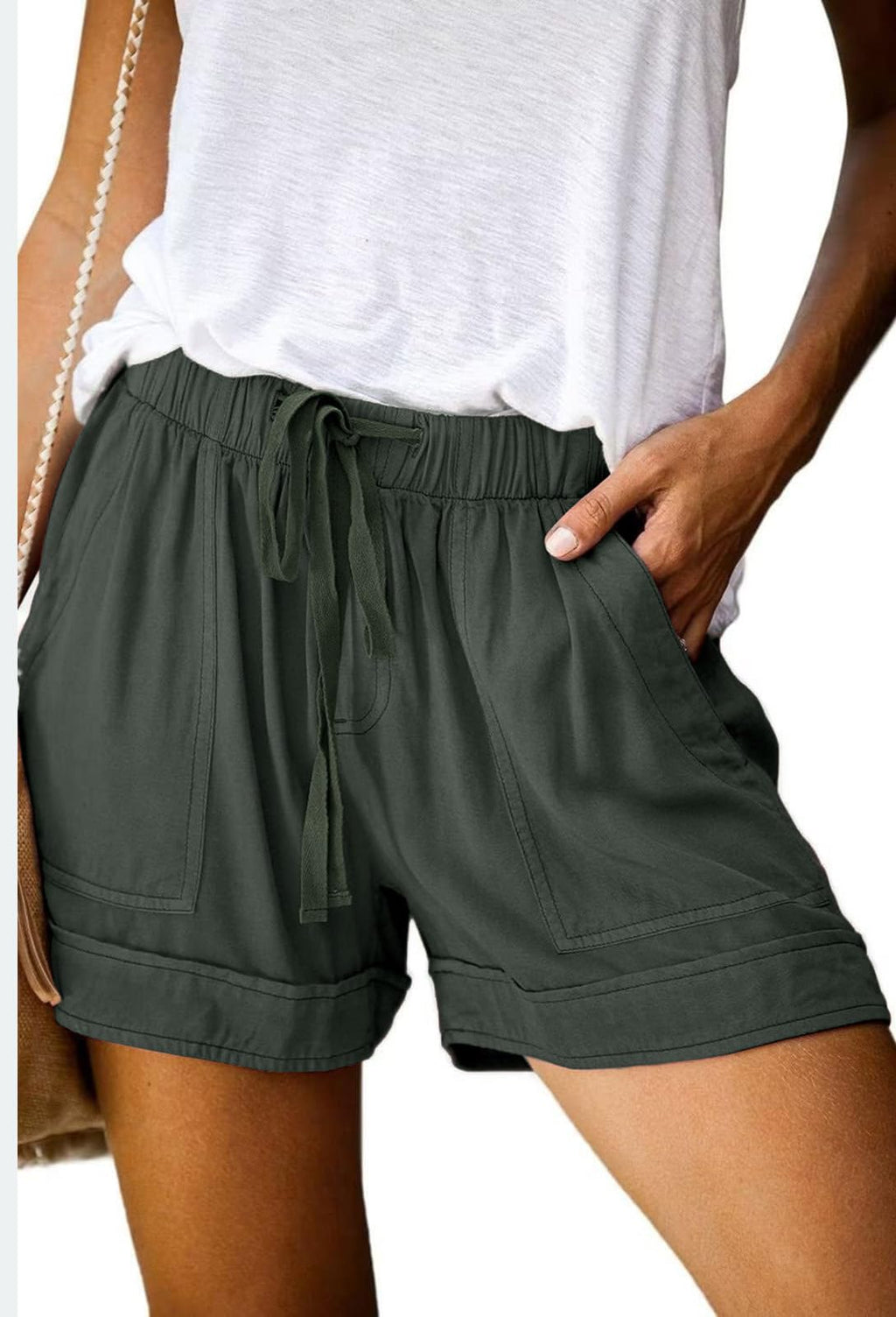 Wielsscca Womens Drawstring Shorts Summer Elastic Waist Casual Lightweight with Pockets