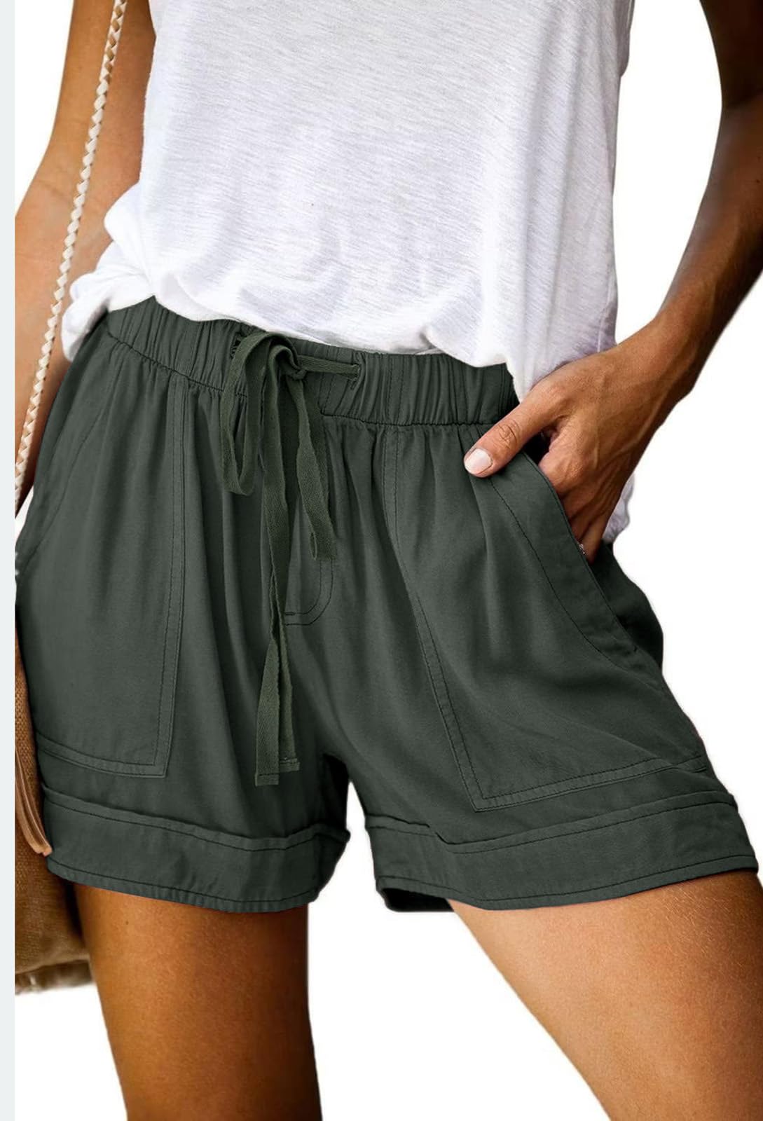 Wielsscca Womens Drawstring Shorts Summer Elastic Waist Casual Lightweight with Pockets