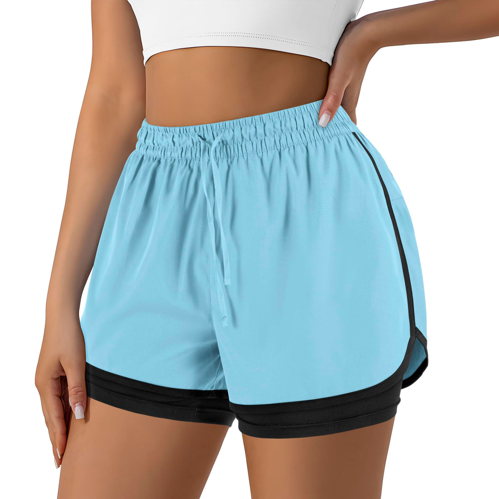 Yevrimow Women's 2 in 1 Running Shorts for Gym Yoga Workout Athletic Shorts High-Waisted Shorts with Liner Pockets