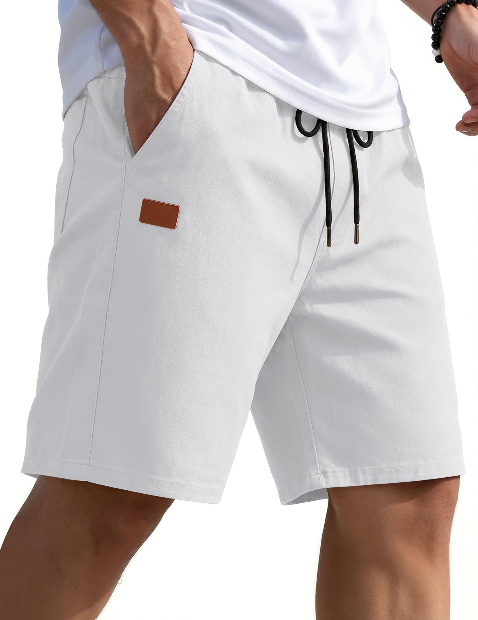 COOFANDY Mens Casual Shorts 9" Chino Cotton Shorts Summer Beach Drawstring Shorts with Pockets