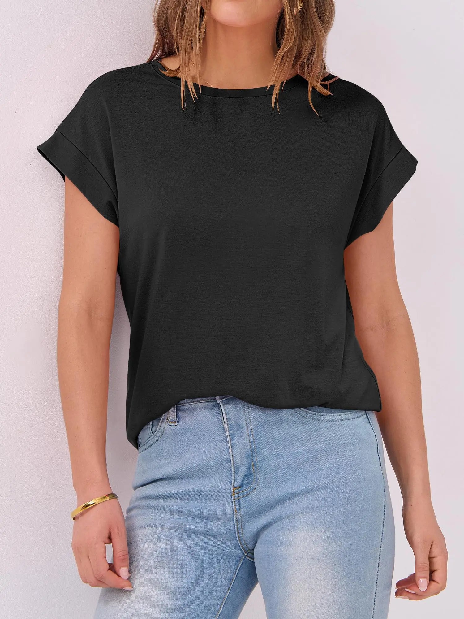 ANRABESS Womens Tops Summer Cap Sleeve Basic Tee Shirts 2026 Trendy Loose Fit Casual Dressy Business Work Tshirts Crewneck Tops Clothes