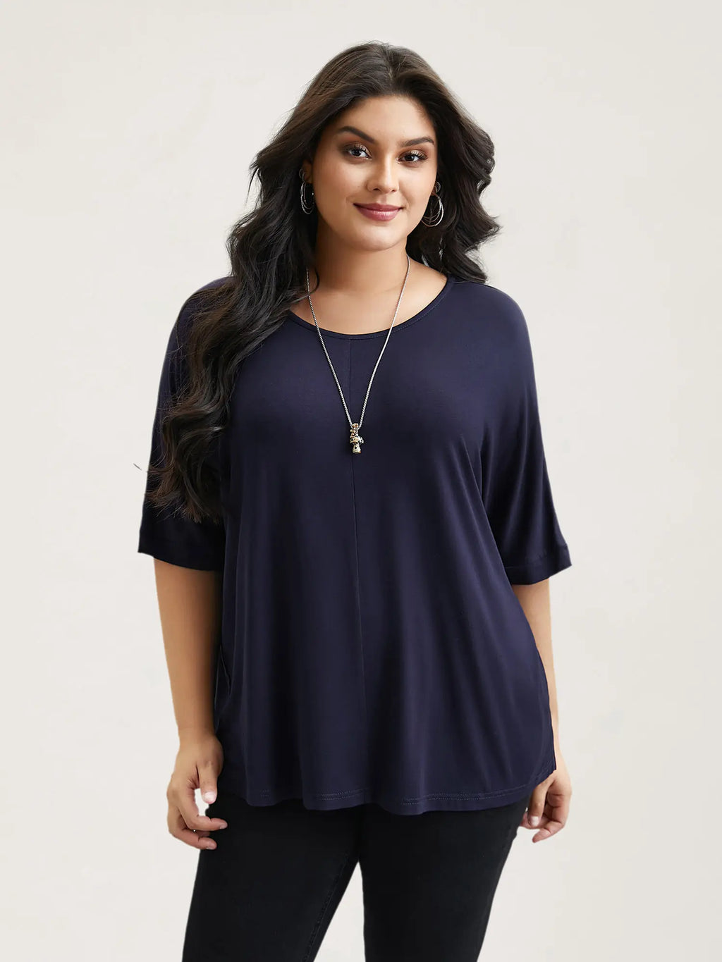 BLOOMCHIC Women's Plus Size Minimalist T-Shirts,  Garment Trendy Tops Casual Loose-Fit High-Stretch Sleeves Supersoft Round Neck Plain Style [M-6X] 2026 Summer Vibes Basic Tshirt Swimweek,summeroutfits,Summer wins,Deals for you days,