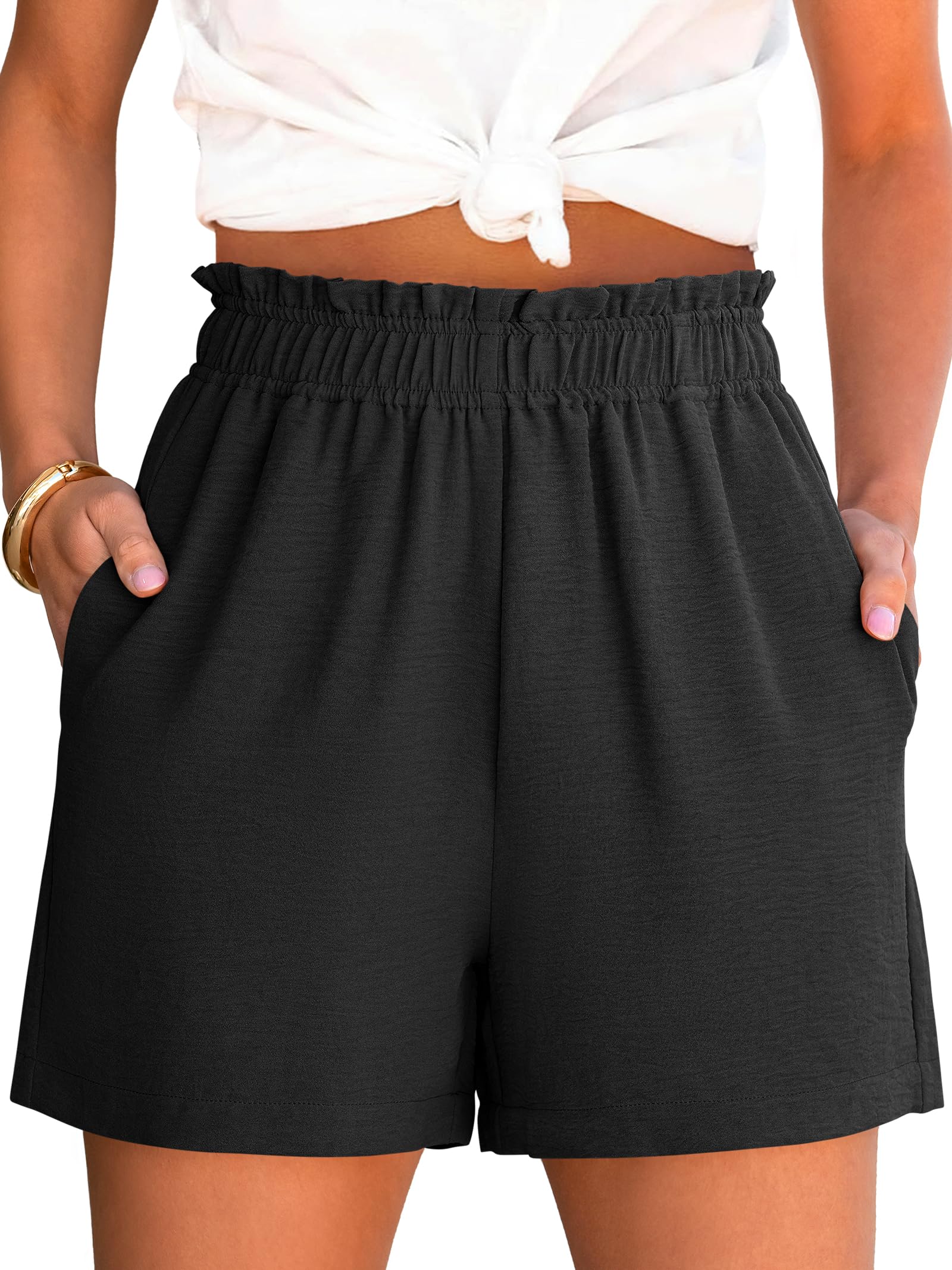 ANRABESS Shorts for Women,Dressy Casual Elastic High Waisted,Comfy Lightweight Airy,Summer Shorts for Beach,Travel & Vacation