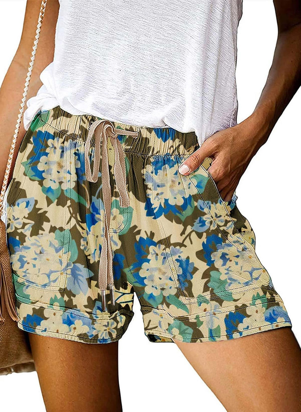 Wielsscca Womens Drawstring Shorts Summer Elastic Waist Casual Lightweight with Pockets