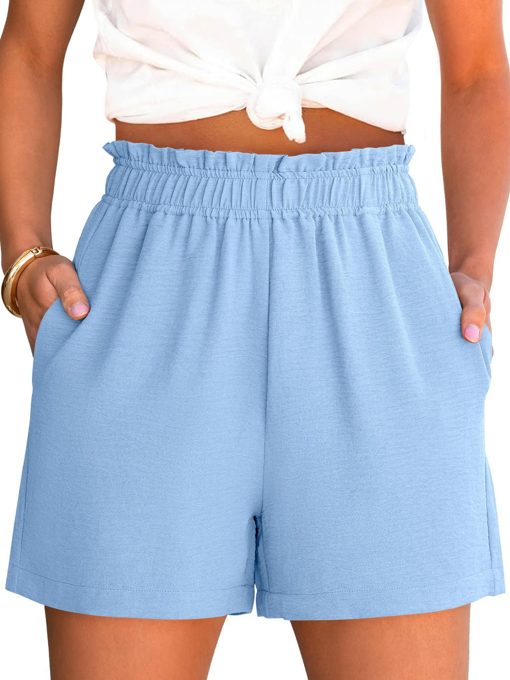 ANRABESS Shorts for Women,Dressy Casual Elastic High Waisted,Comfy Lightweight Airy,Summer Shorts for Beach,Travel & Vacation