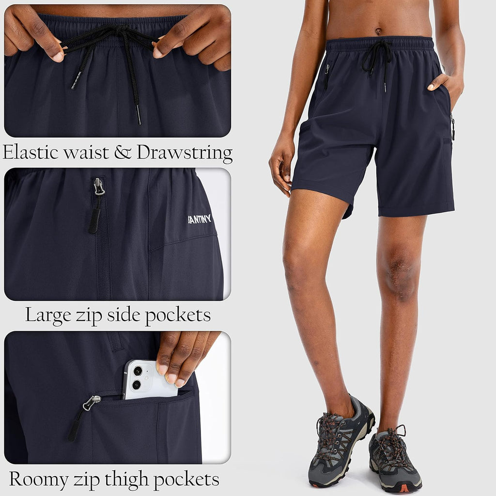 SANTINY Women's 5''/ 7''/9'' Hiking Cargo Shorts Quick Dry Lightweight Summer Shorts for Women Athletic Golf Zipper Pockets