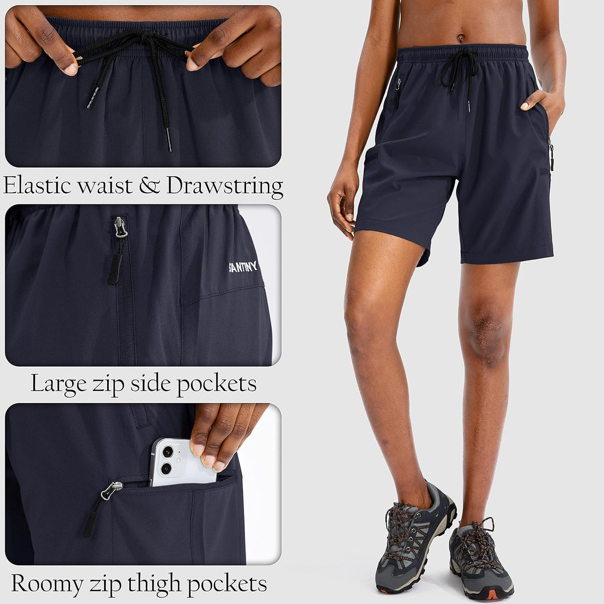 SANTINY Women's 5''/ 7''/9'' Hiking Cargo Shorts Quick Dry Lightweight Summer Shorts for Women Athletic Golf Zipper Pockets
