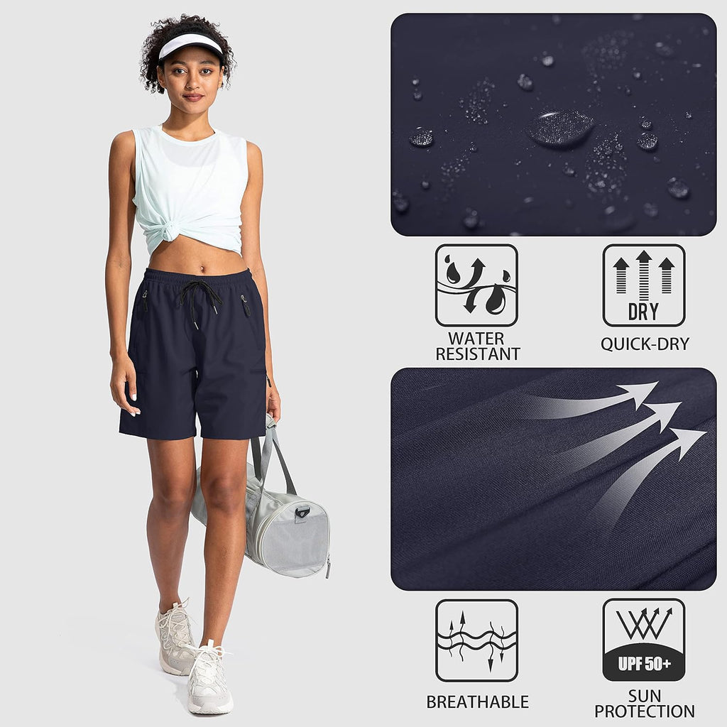 SANTINY Women's 5''/ 7''/9'' Hiking Cargo Shorts Quick Dry Lightweight Summer Shorts for Women Athletic Golf Zipper Pockets