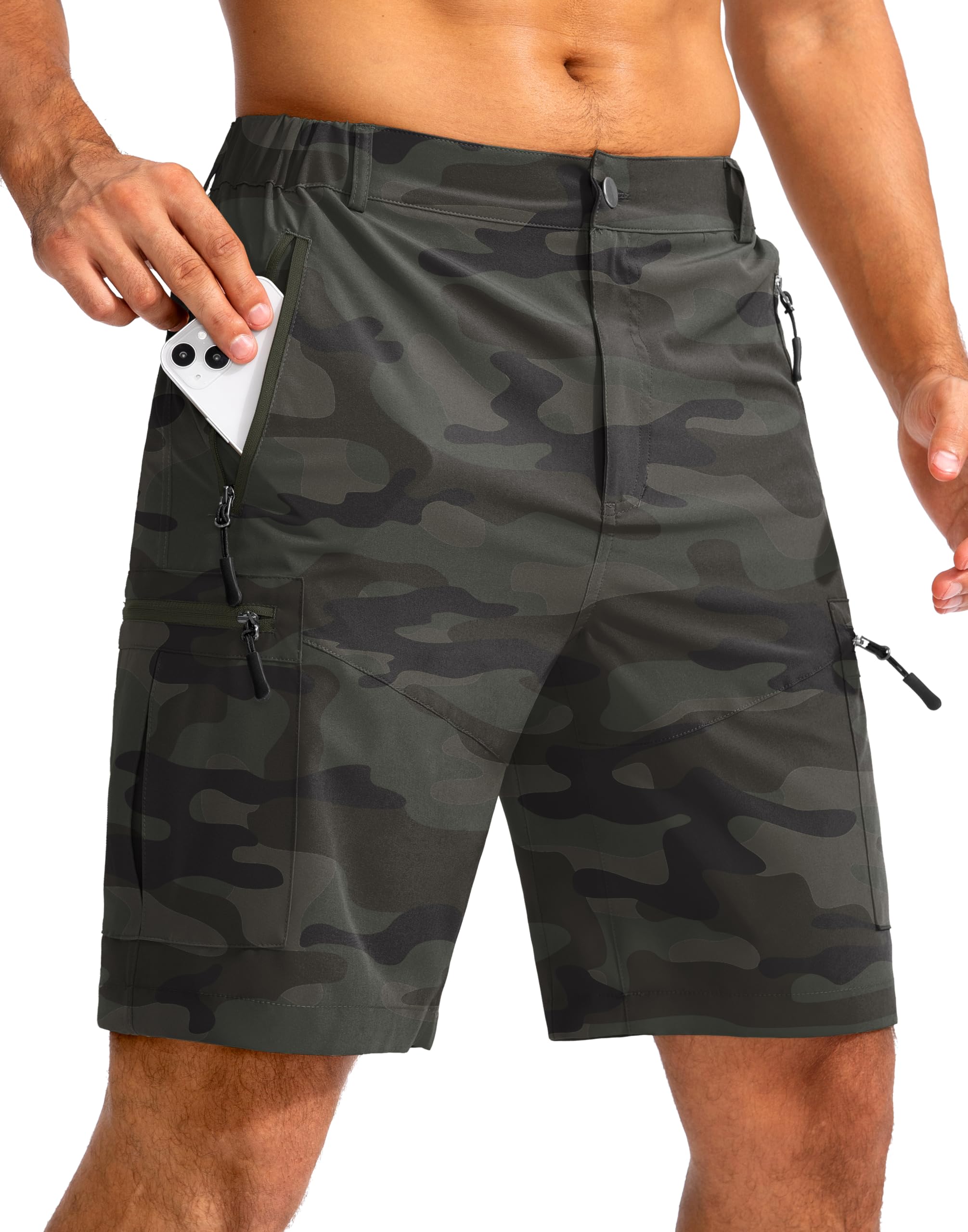 Pudolla Men's Hiking Cargo Shorts 9"/7"/11" Lightweight Outdoor Shorts for Men Trip Golf Camping Casual with 5 Zipper Pockets