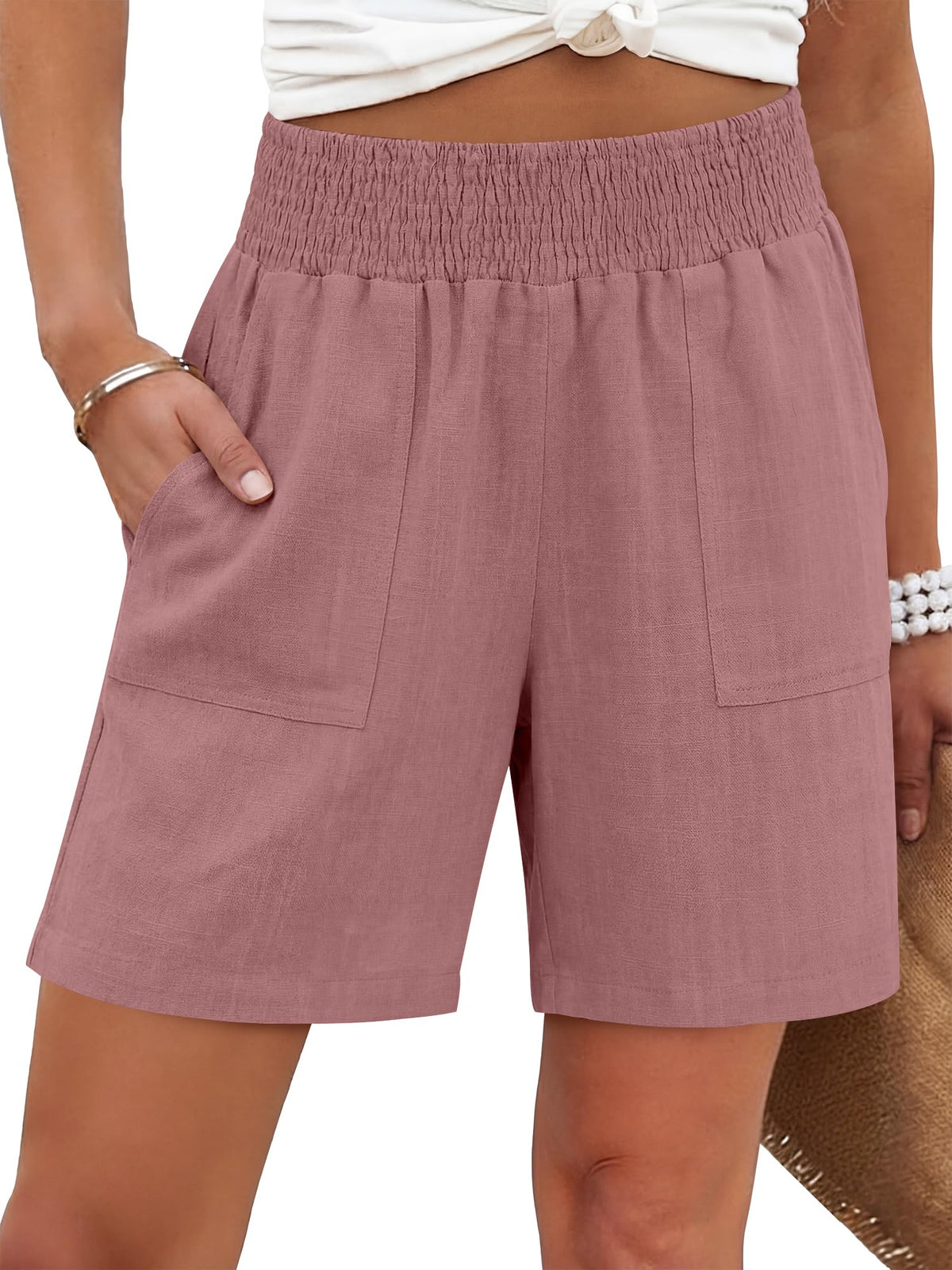 ANRABESS Linen Shorts for Women Casual Summer High Waisted Wide Leg Lounge Beach Vacation Shorts with Pockets