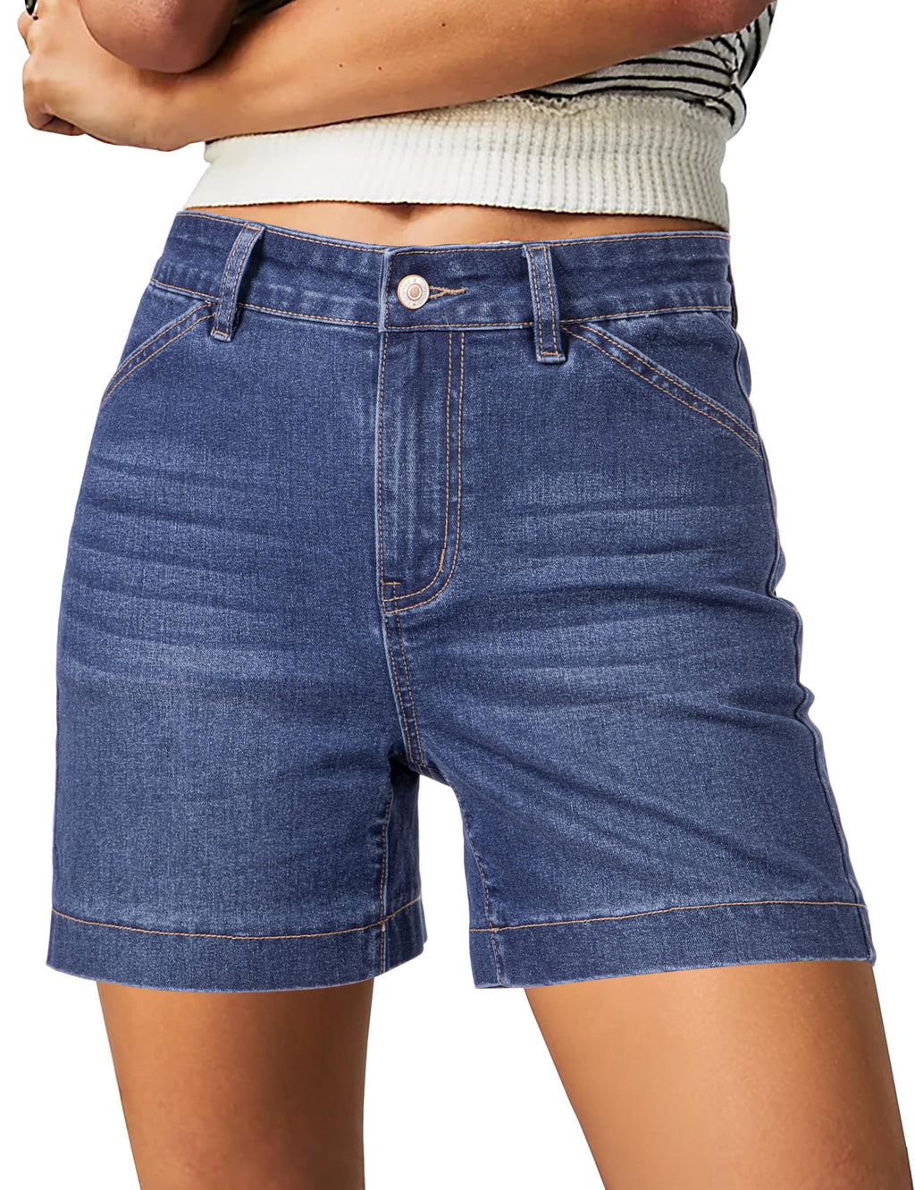 luvamia Jean Shorts for Women High Waisted Trendy Stretchy Denim Shorts 5 Inch Inseam Summer Casual Jorts with Pockets