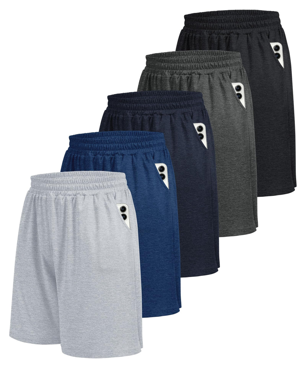 BOOJO 5 Pack Athletic Gym Mens Shorts - Workout Black Quick Dry Basketball Shorts with Pockets for Running Casual Activewear