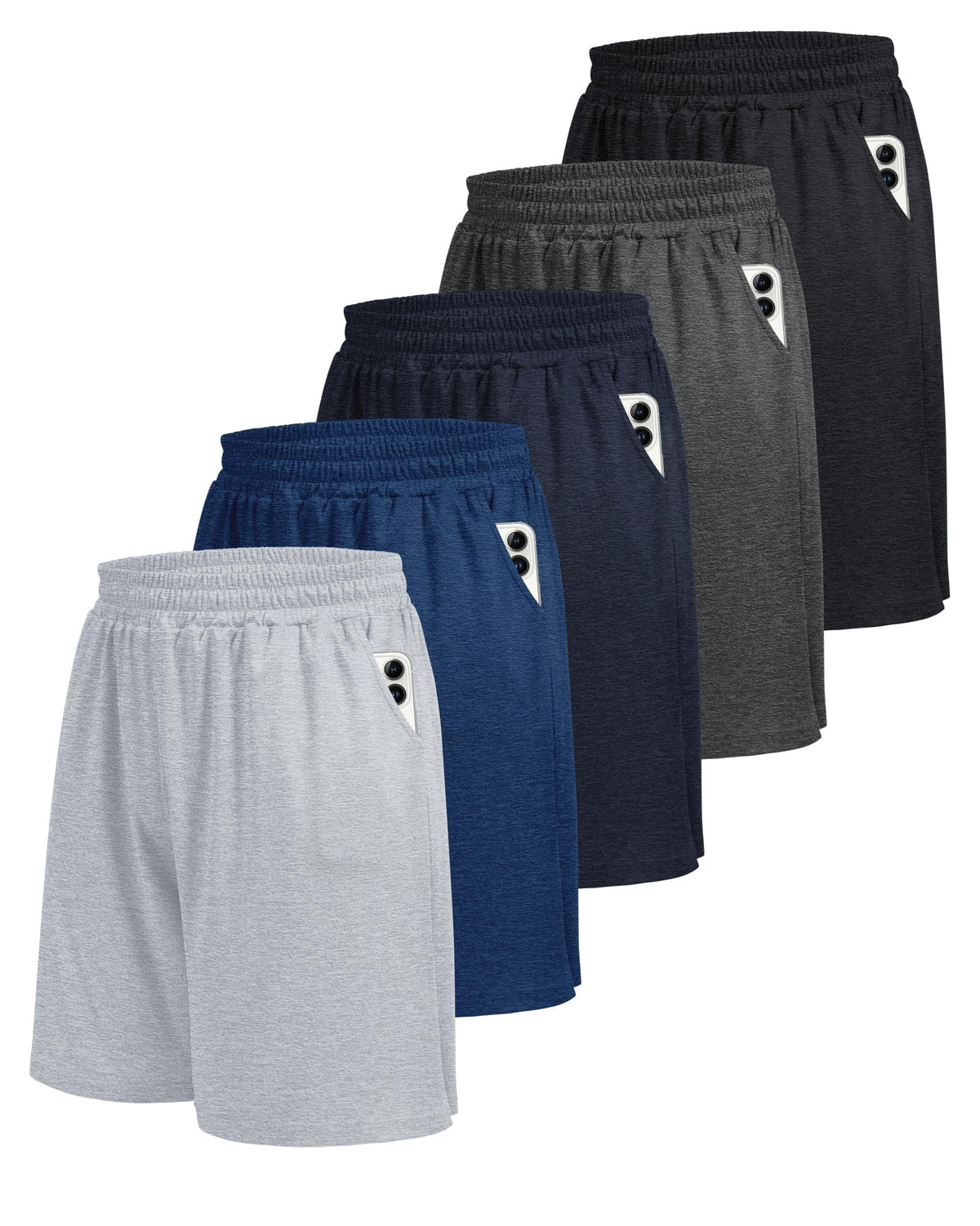 BOOJO 5 Pack Athletic Gym Mens Shorts - Workout Black Quick Dry Basketball Shorts with Pockets for Running Casual Activewear