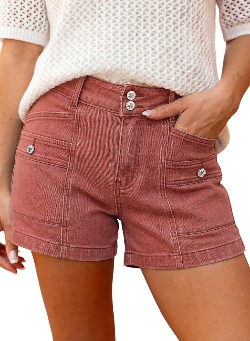 Astylish Women's High Waisted Shorts Jean Stretchy Casual Fashion Trendy Double Button Fly Denim Shorts