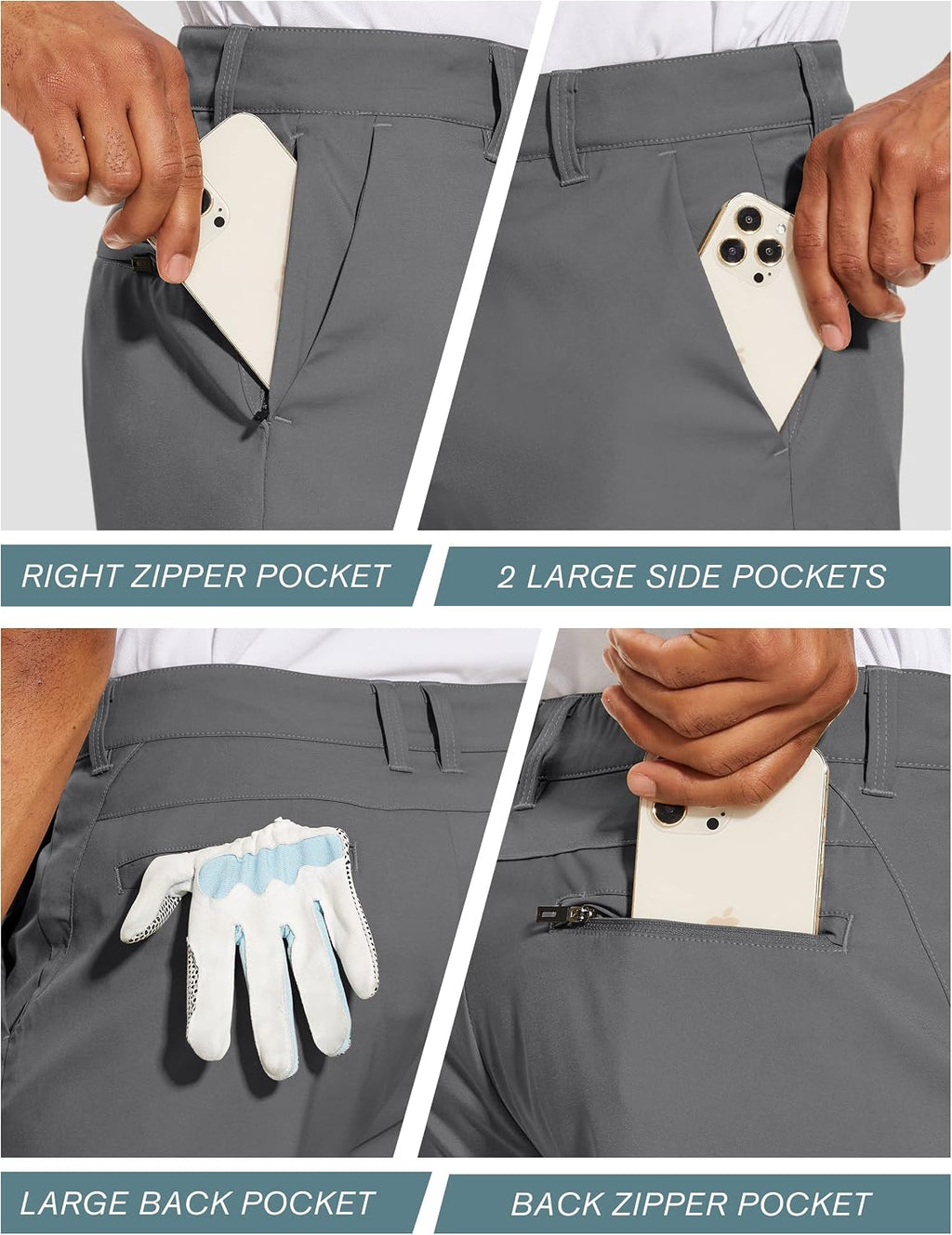 PULI Men's Golf Dress Shorts Flat Front Hybrid 7 Inch Lightweight Quick Dry Chino Casual with Pockets