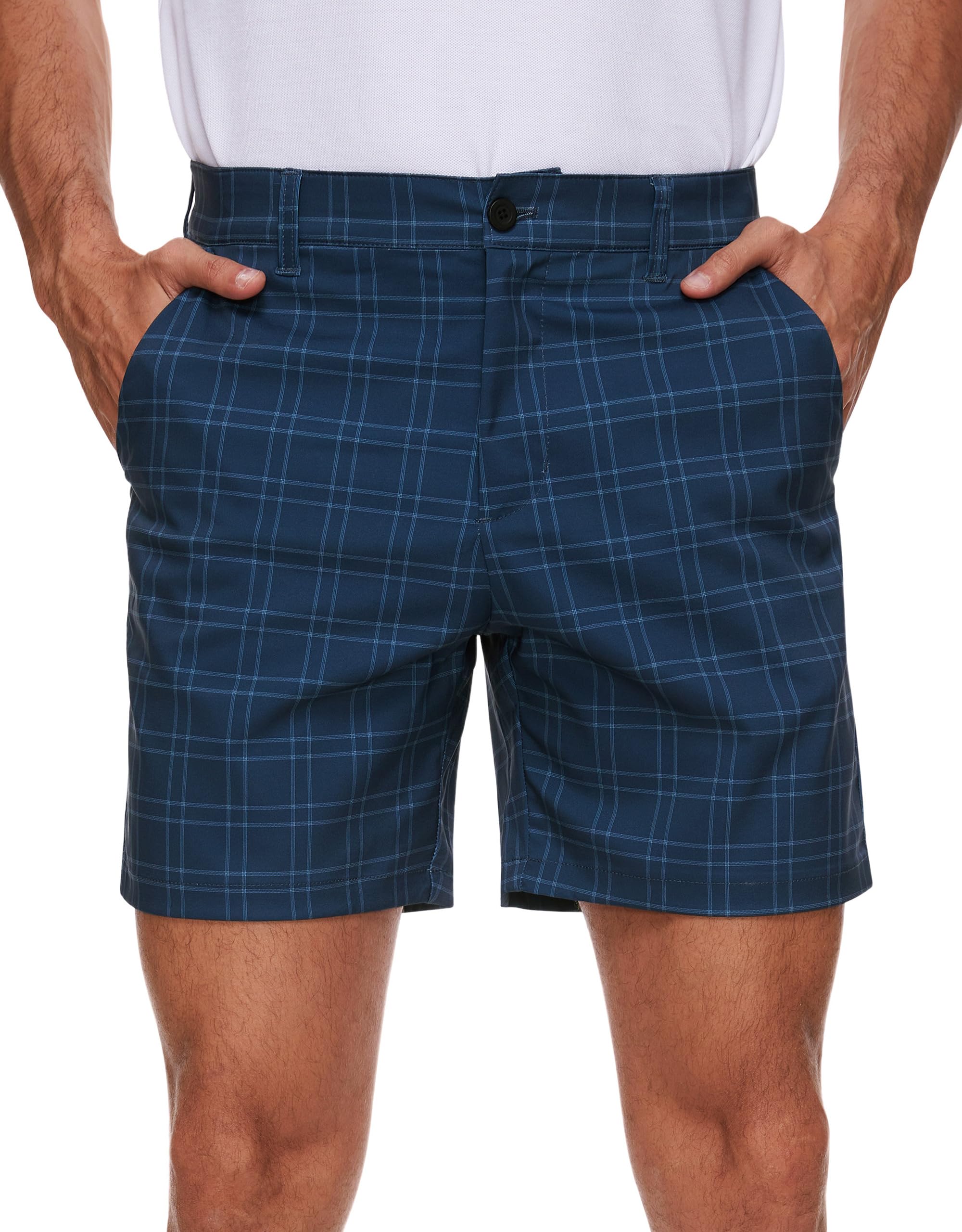 PULI Men's Golf Dress Shorts Flat Front Hybrid 7 Inch Lightweight Quick Dry Chino Casual with Pockets