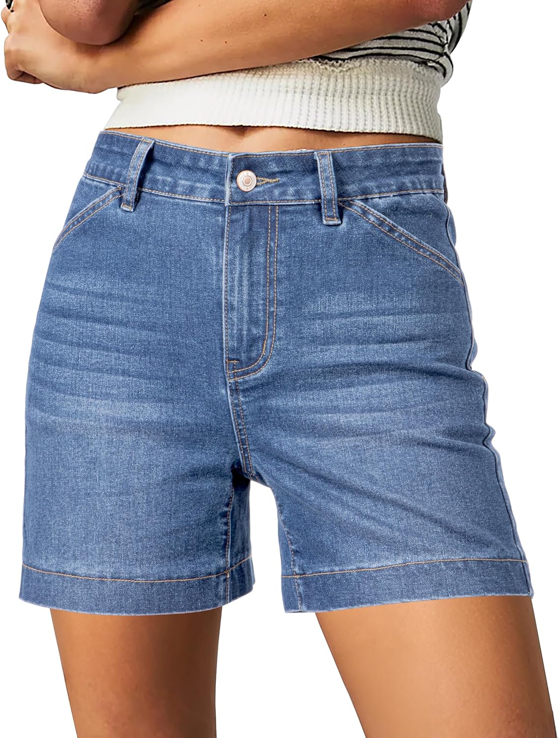 luvamia Jean Shorts for Women High Waisted Trendy Stretchy Denim Shorts 5 Inch Inseam Summer Casual Jorts with Pockets