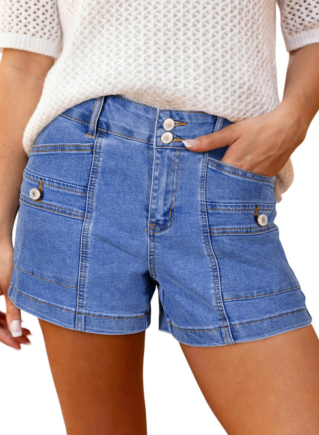 Astylish Women's High Waisted Shorts Jean Stretchy Casual Fashion Trendy Double Button Fly Denim Shorts
