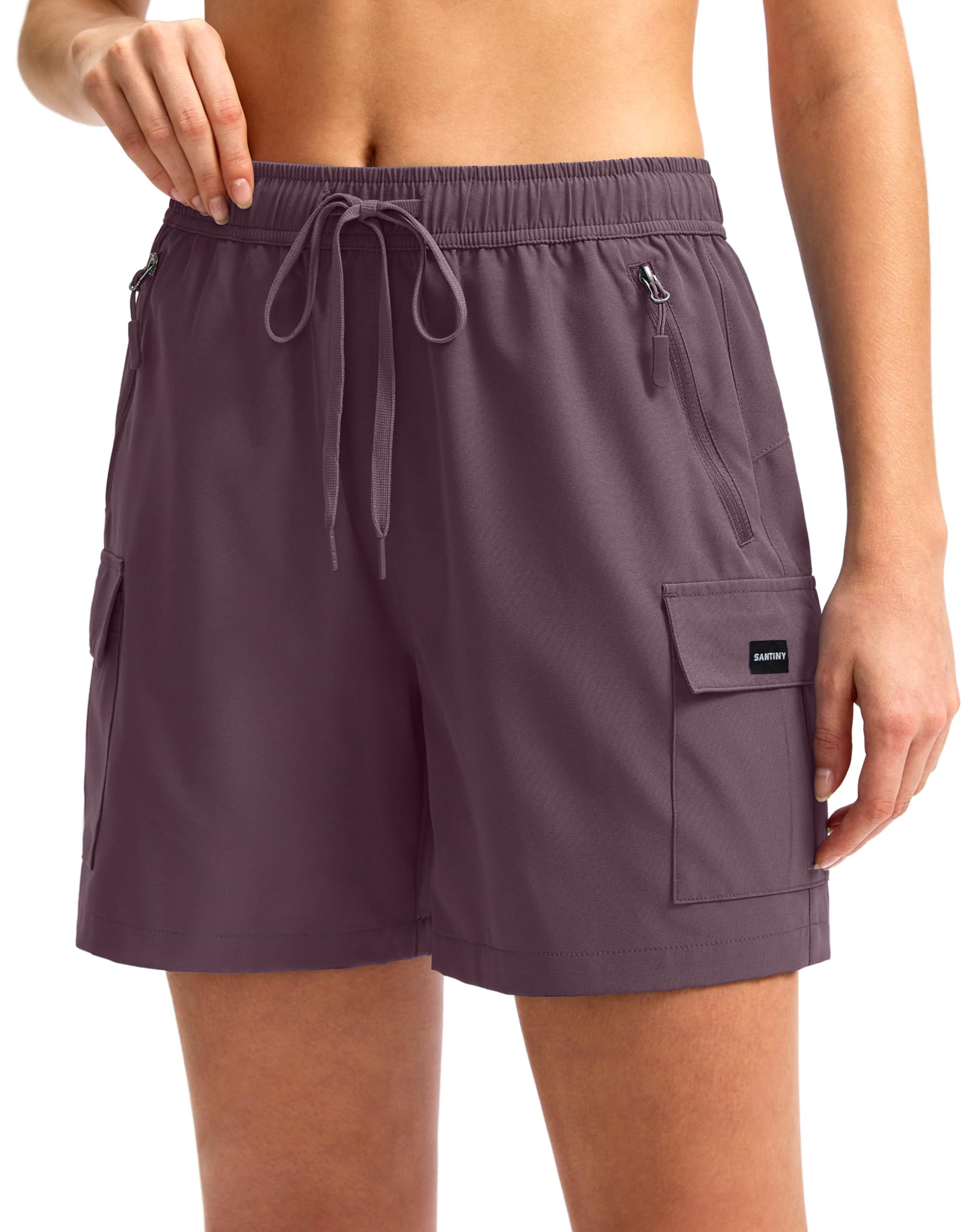 SANTINY Women's 5''/ 7''/9'' Hiking Cargo Shorts Quick Dry Lightweight Summer Shorts for Women Athletic Golf Zipper Pockets