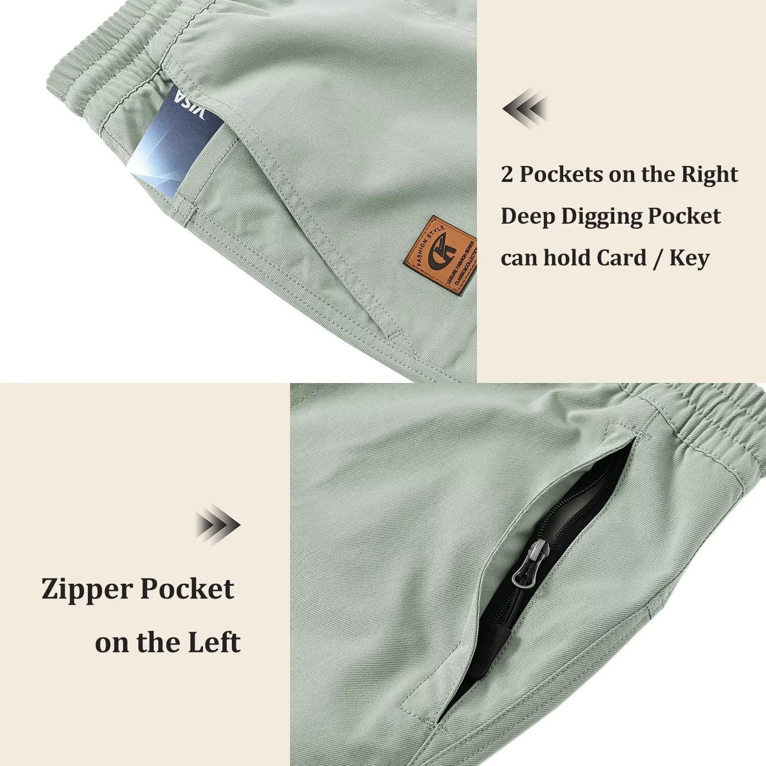 QPNGRP Men's Stretch Waist Casual Shorts with 5 Pockets Include 1 Zipper Pocket