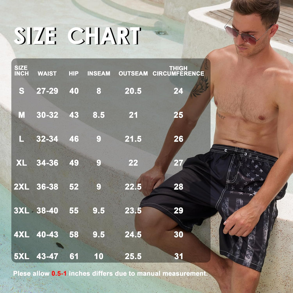 FT FENTENG Mens Swim Trunks Quick Dry Board Shorts with Mesh Liner, Breathable Big & Tall Beach Shorts Swimwear Bathing Suits