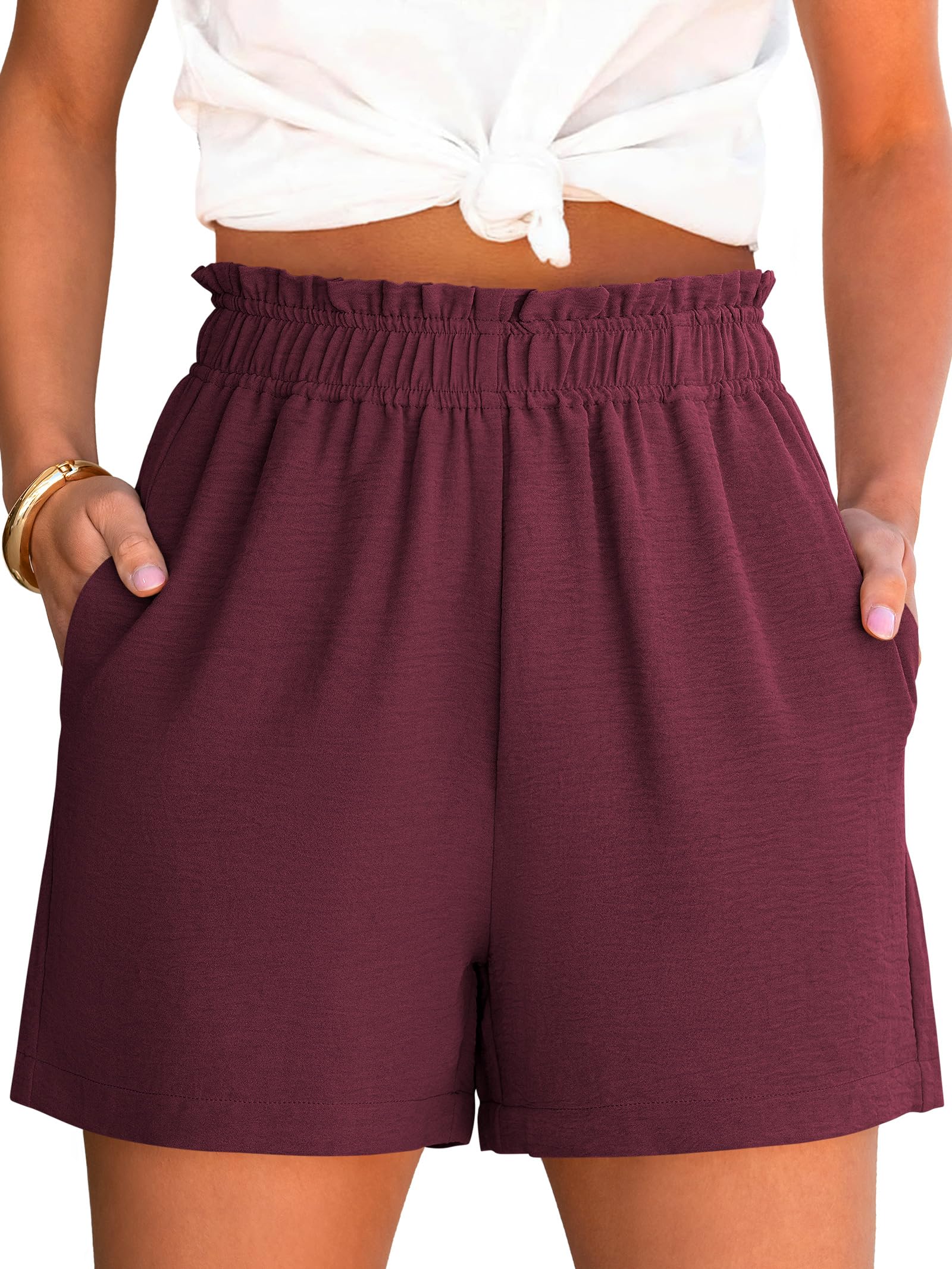 ANRABESS Shorts for Women,Dressy Casual Elastic High Waisted,Comfy Lightweight Airy,Summer Shorts for Beach,Travel & Vacation