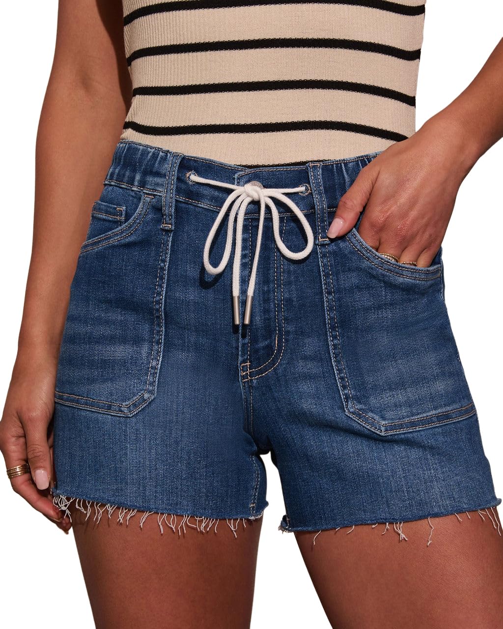 Women's Mid Rise Ripped Stretchy Jean Shorts Frayed Raw Hem Casual Denim Shorts 2026