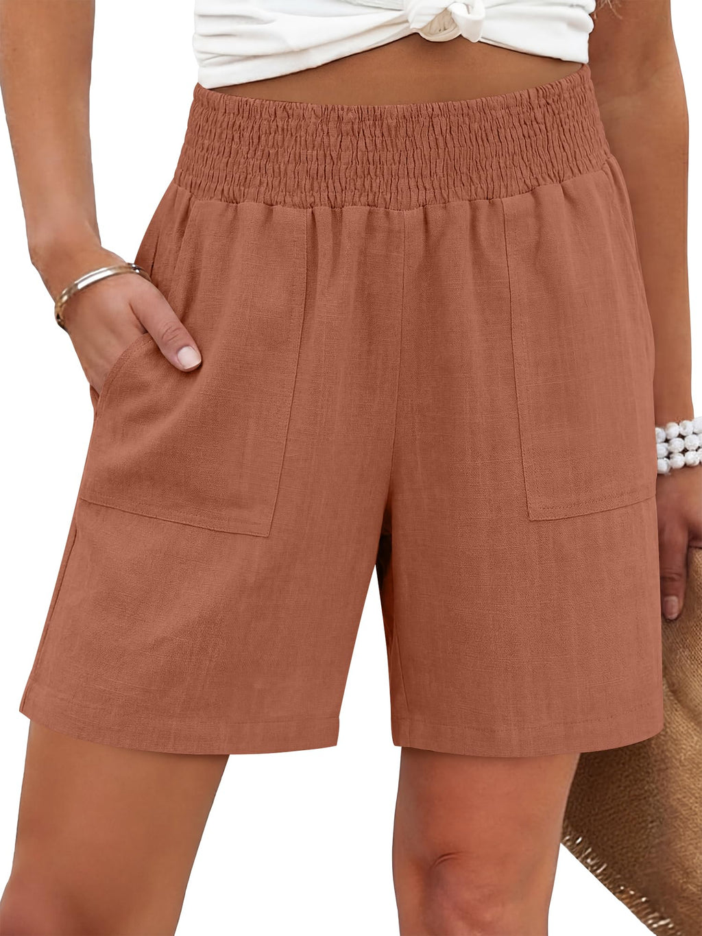 ANRABESS Linen Shorts for Women Casual Summer High Waisted Wide Leg Lounge Beach Vacation Shorts with Pockets