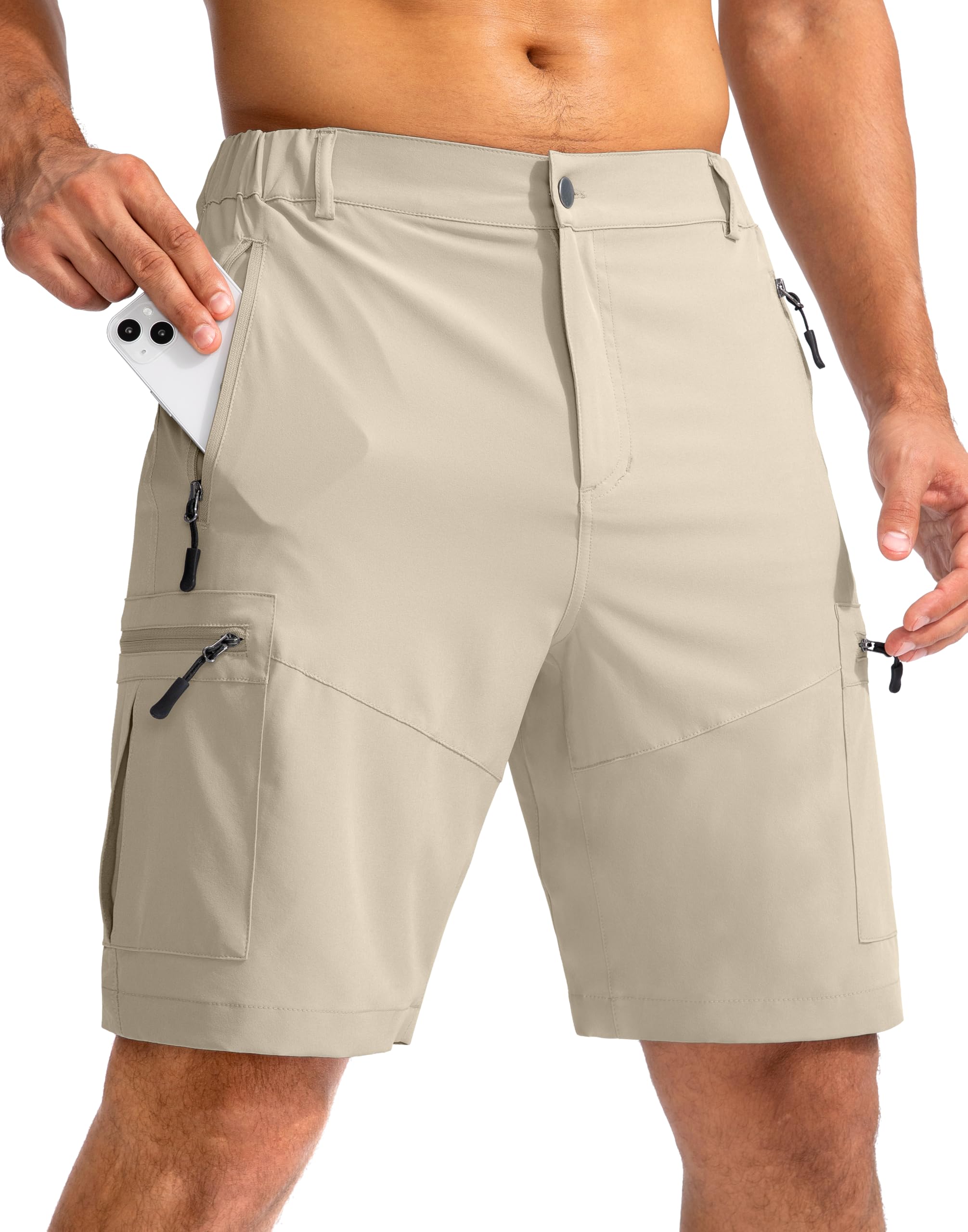 Pudolla Men's Hiking Cargo Shorts 9"/7"/11" Lightweight Outdoor Shorts for Men Trip Golf Camping Casual with 5 Zipper Pockets
