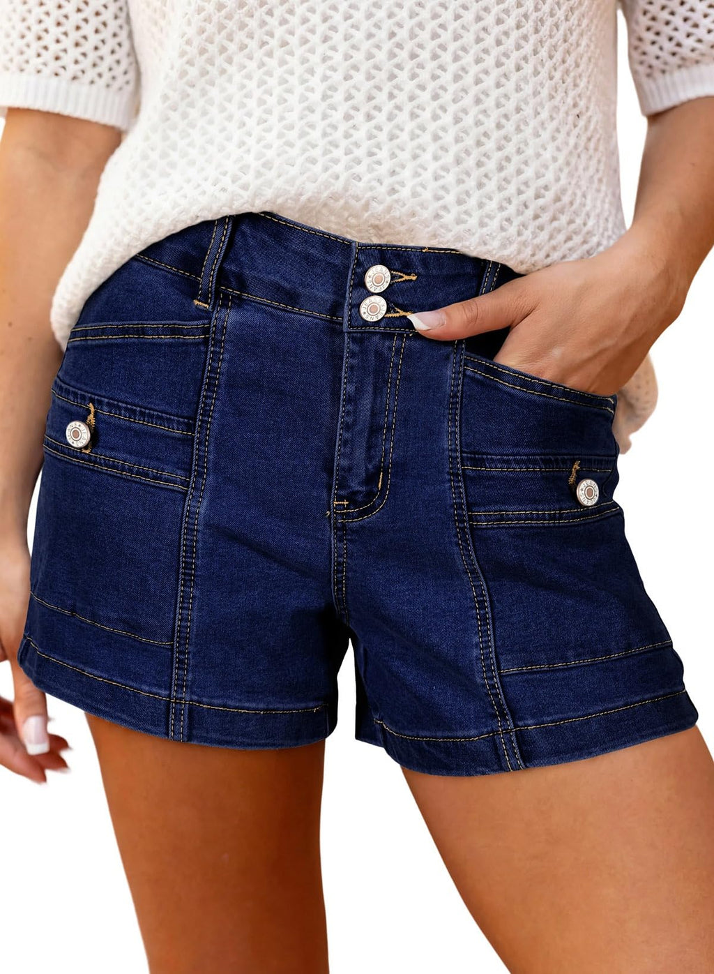 Astylish Women's High Waisted Shorts Jean Stretchy Casual Fashion Trendy Double Button Fly Denim Shorts